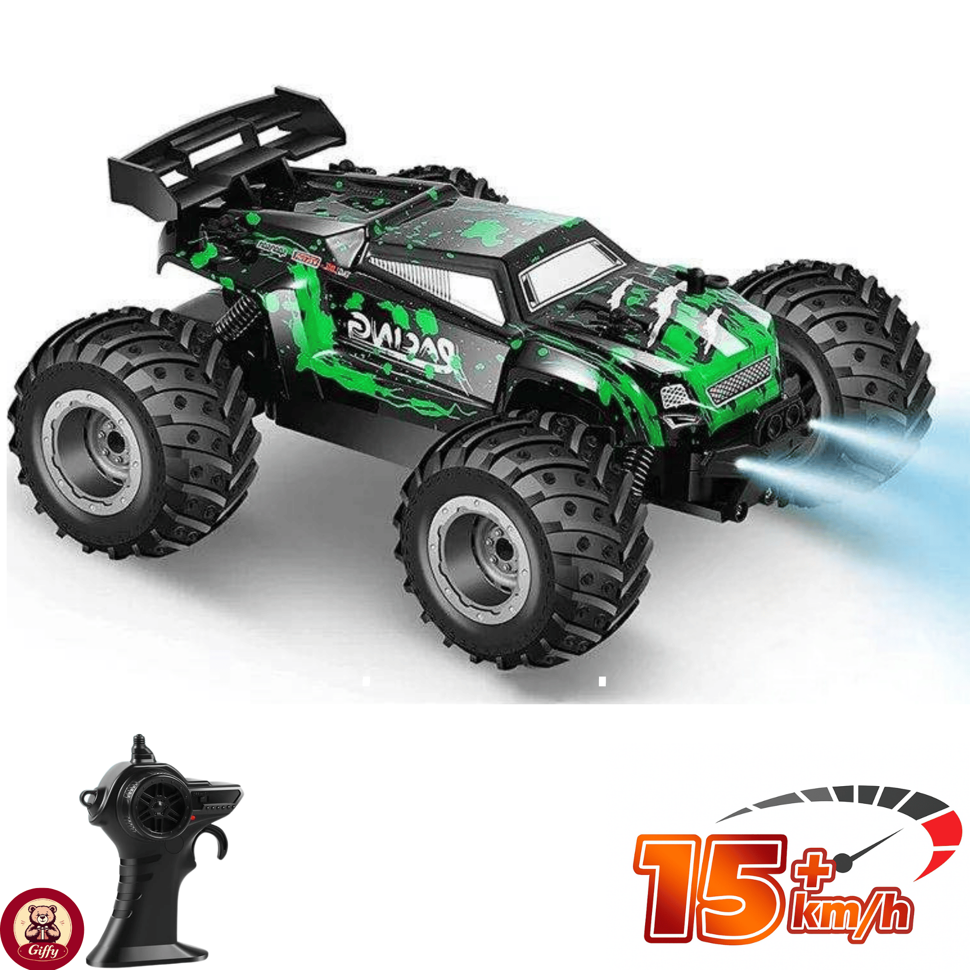 Oyuncak 2.4 GHz Uzaktan Kumandalı Şarjlı Led Işıklı Drift Atan 15 Km Hız Off Road 45 Dk Batarya (Yeşil)