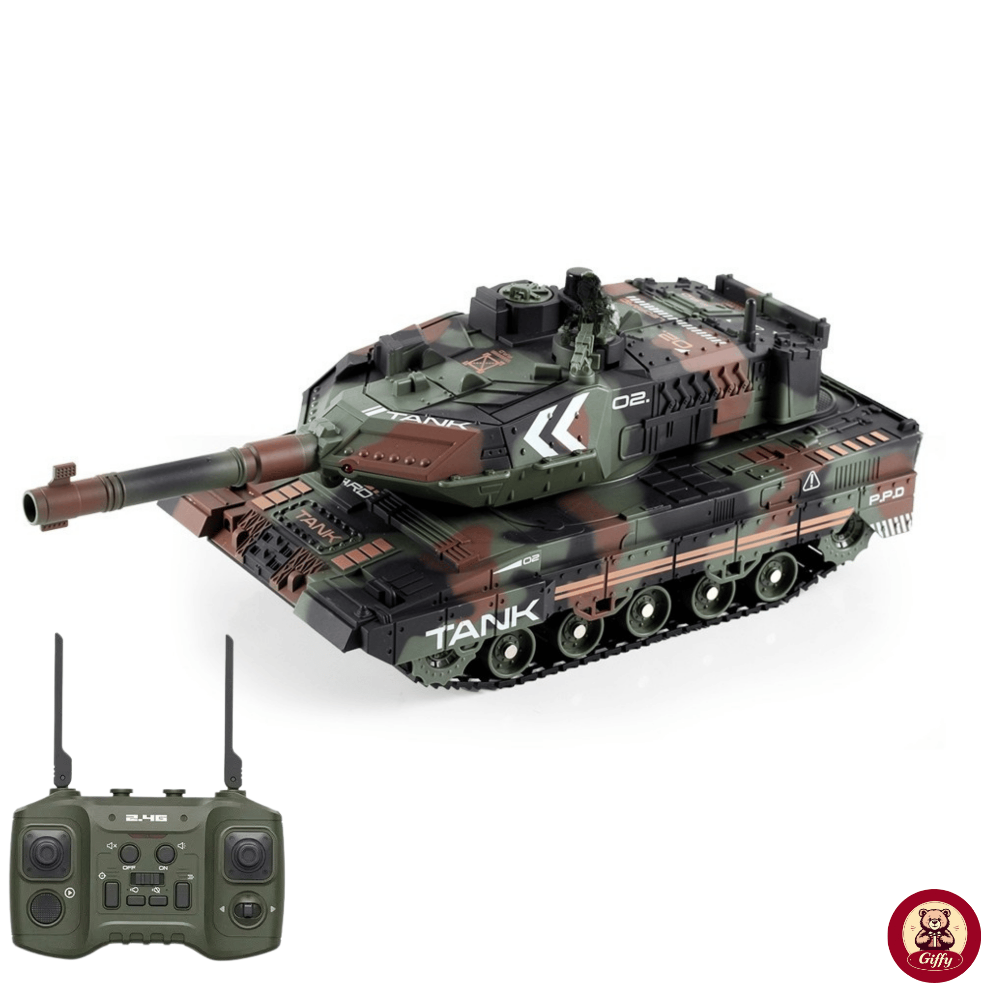 Oyuncak 2.4 Uzaktan Kumandalı Su Bombası Atan Tank Buharlı 1200 Şarjlı Sesli Gövdesi 360° Hareketli Gövde (Yeşil)
