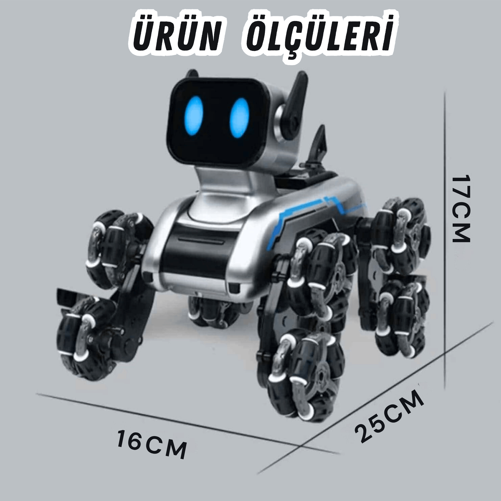 Oyuncak 2.4 GhZ Uzaktan ve Bilekten Kumandalı Şarjlı 8 Teker Akrobat Robot Köpek Müzikli ve Led Işık