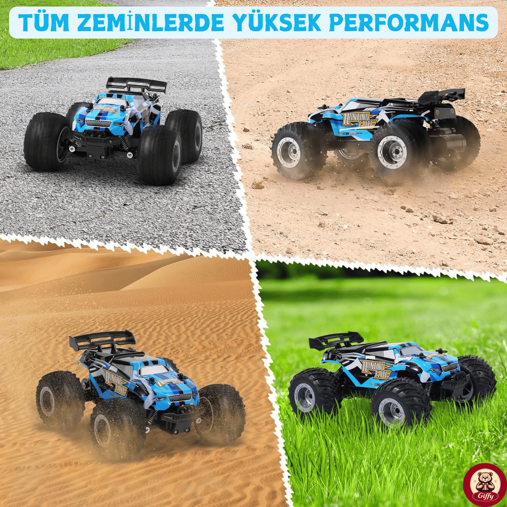 Oyuncak 2.4 GHz Uzaktan Kumandalı Şarjlı Led Işıklı Drift Atan 15 Km Hız Off Road 45 Dk Batarya (Mavi)