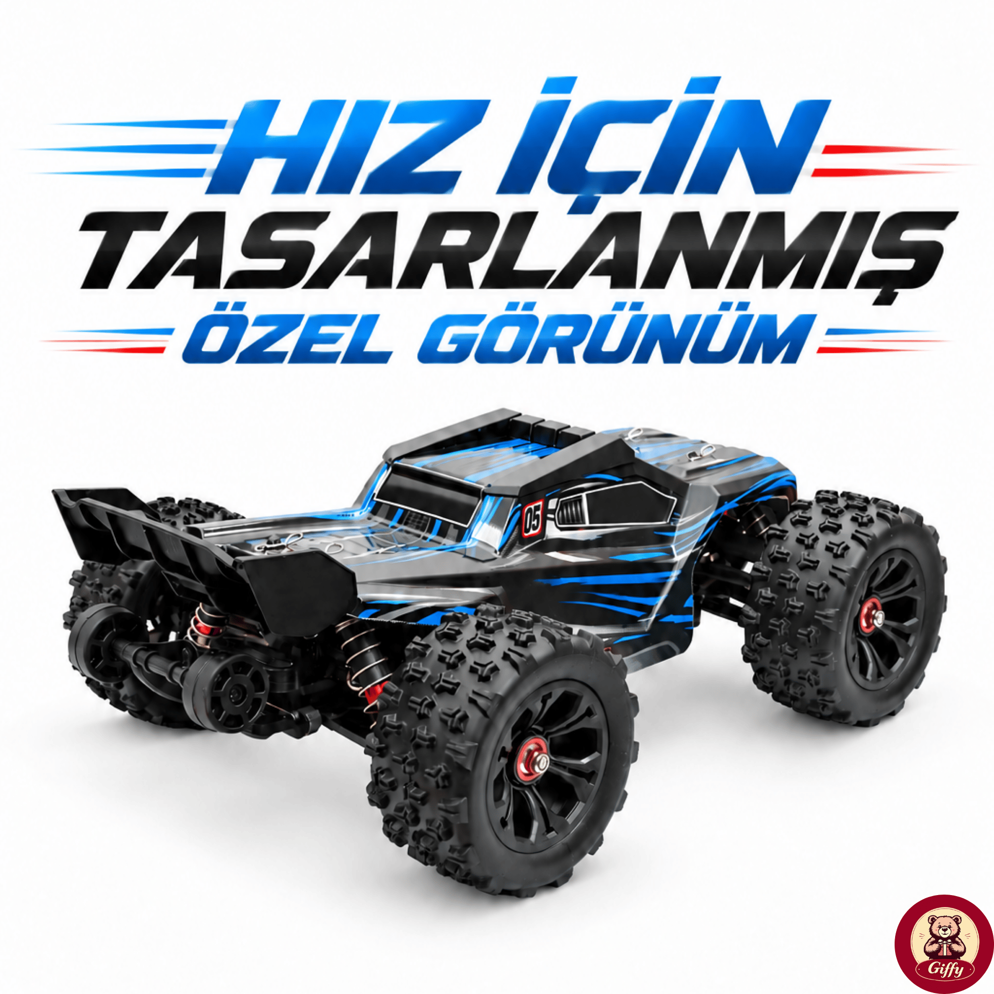 Oyuncak 2.4 GhZ Uzaktan Kumandalı RC Arazi Arabası 40 Km/sa Hız 4x4 Çekiş Metal Şase RC390 Motor Şarjlı Led Işıklı Gaz ve Direksiyon Hassasiyetli (Mavi)