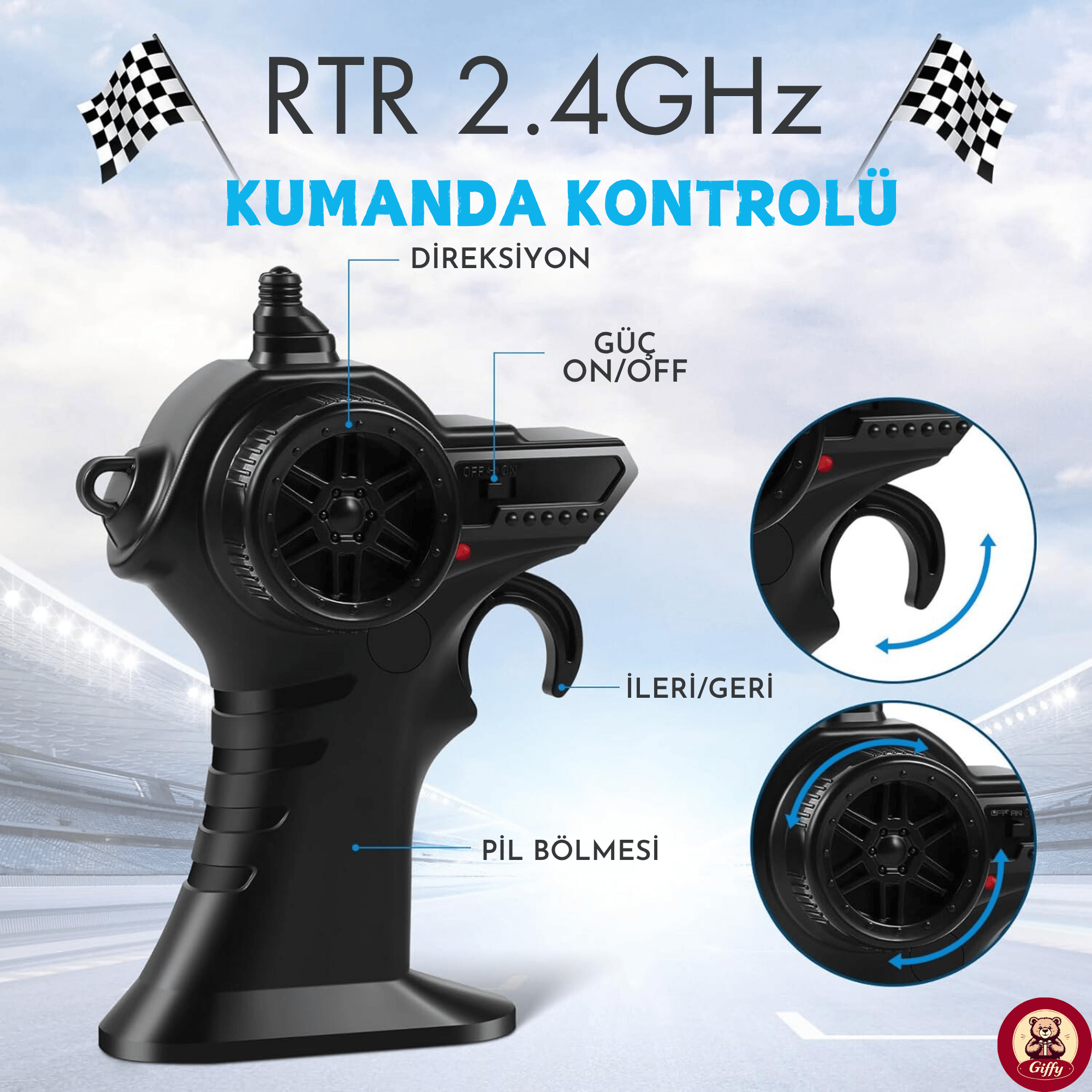 Oyuncak 2.4 GHz Uzaktan Kumandalı Şarjlı Led Işıklı Drift Atan 15 Km Hız Off Road 45 Dk Batarya (Yeşil)