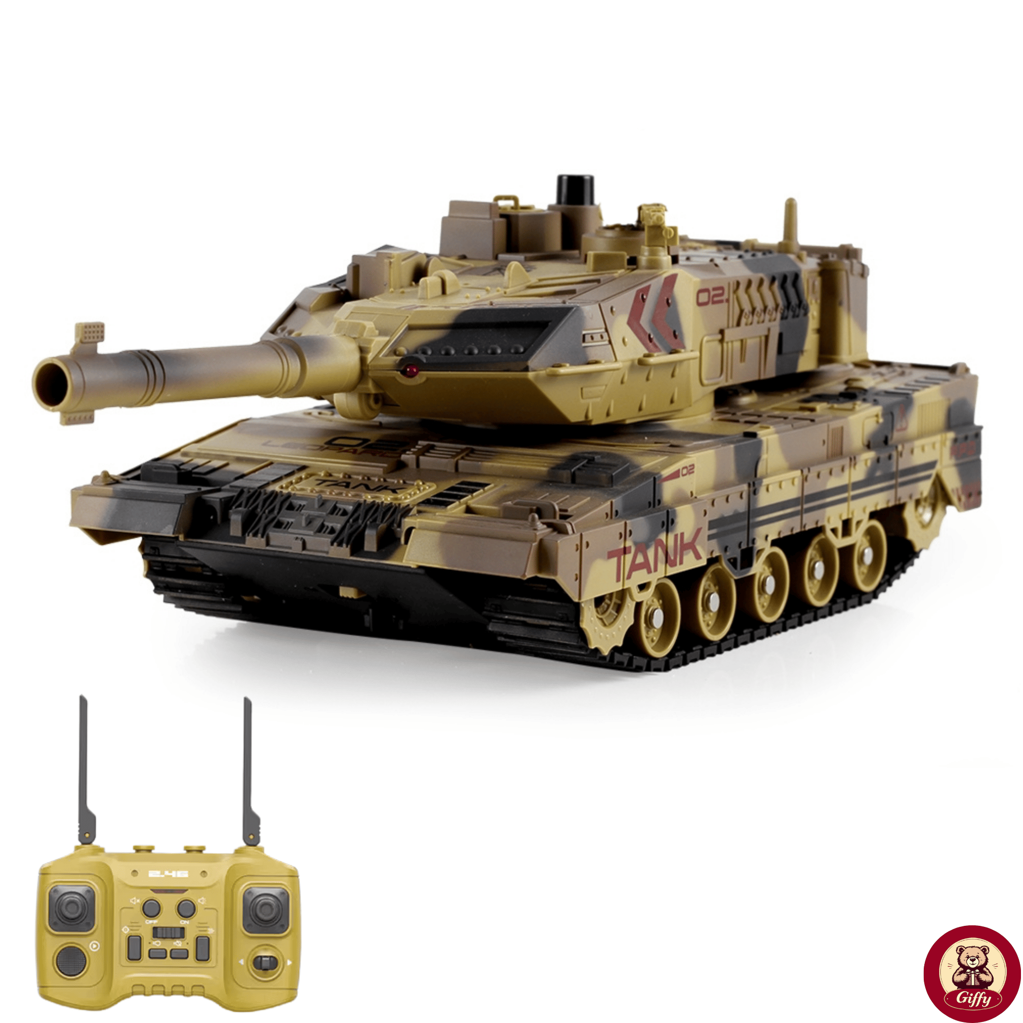 Oyuncak 2.4 Uzaktan Kumandalı Su Bombası Atan Tank Buharlı 1200 Şarjlı Sesli Gövdesi 360° Hareketli Gövde (Sarı)