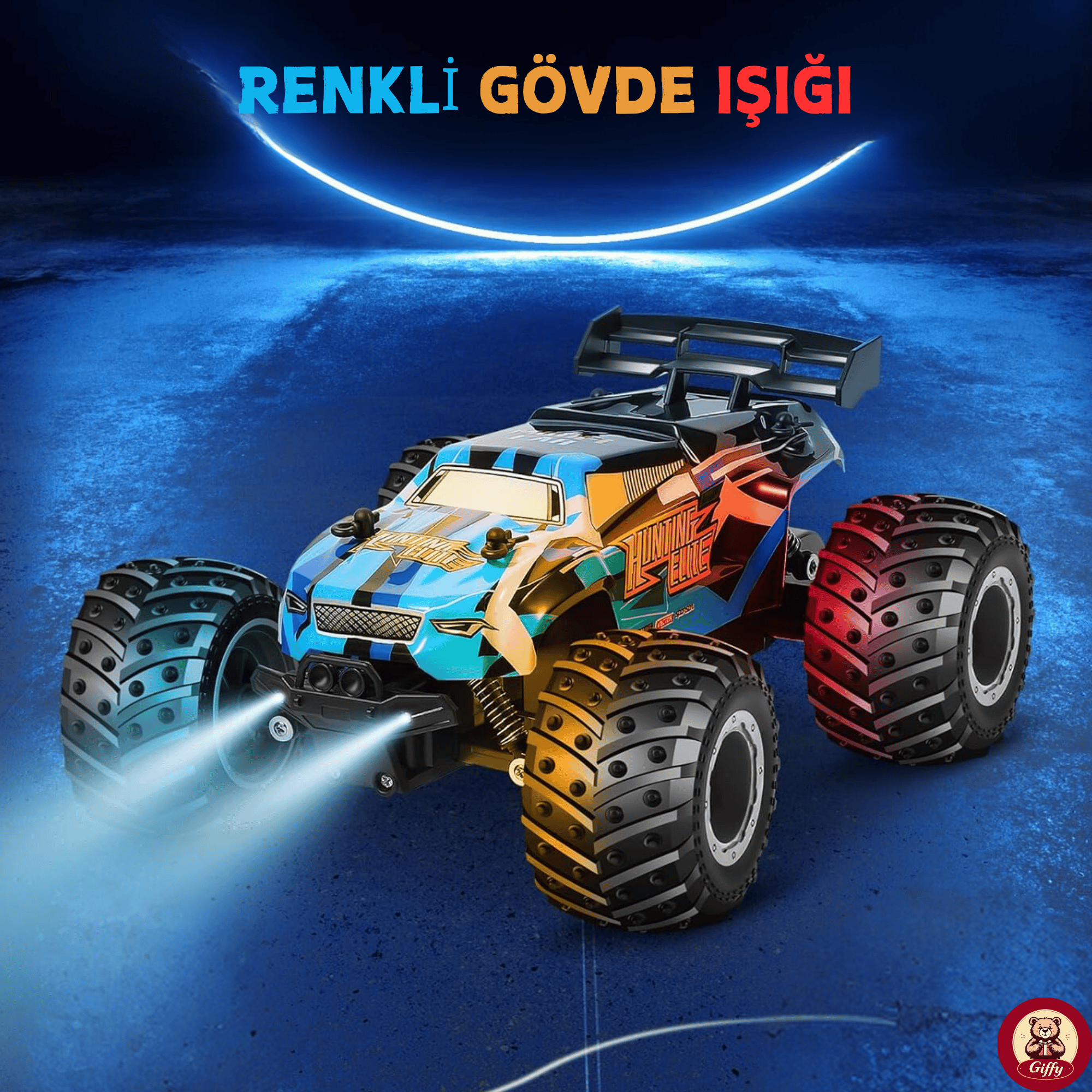 Oyuncak 2.4 GHz Uzaktan Kumandalı Şarjlı Led Işıklı Drift Atan 15 Km Hız Off Road 45 Dk Batarya (Mavi)