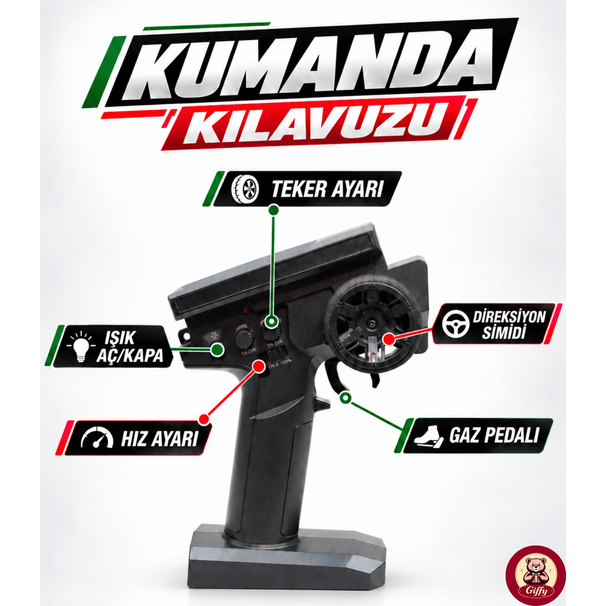 Oyuncak 2.4 GhZ Uzaktan Kumandalı RC Arazi Arabası 40 Km/sa Hız 4x4 Çekiş Metal Şase RC390 Motor Şarjlı Led Işıklı Gaz ve Direksiyon Hassasiyetli (Yeşil)