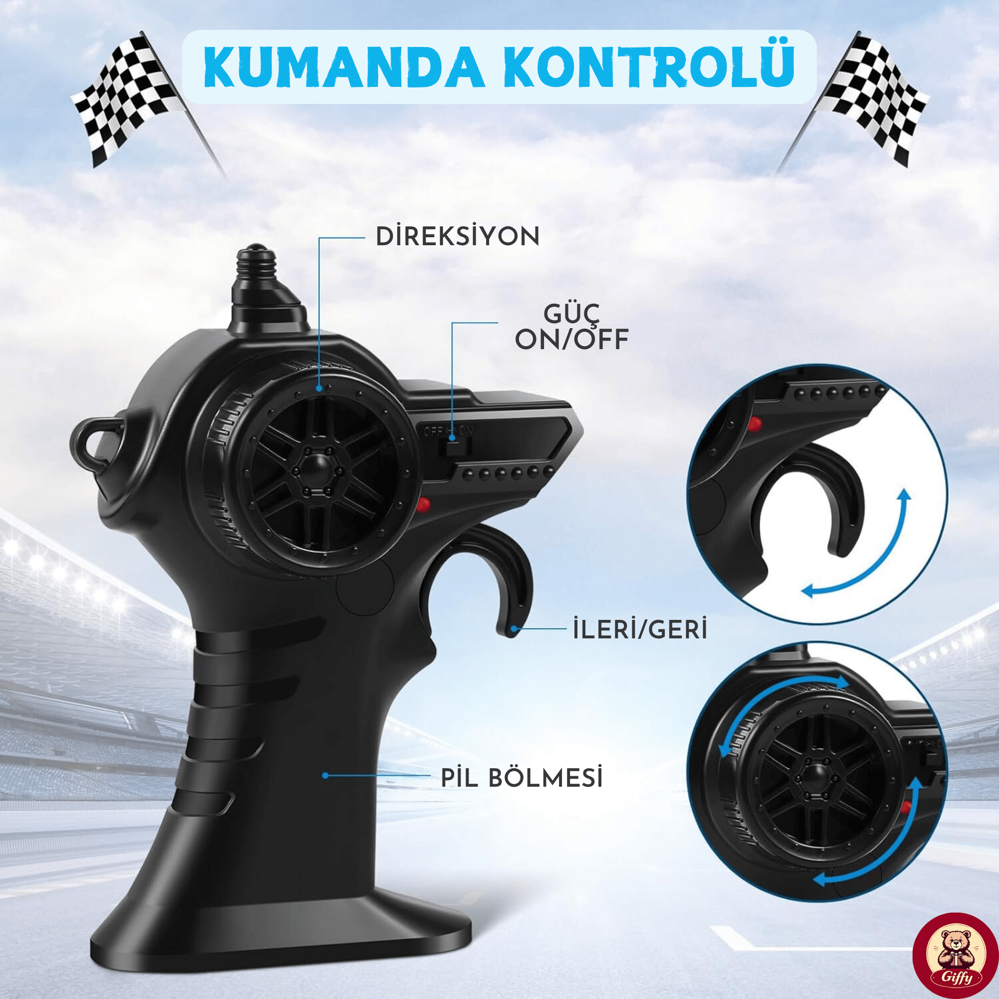 Oyuncak 2.4 GHz Uzaktan Kumandalı Şarjlı Led Işıklı Drift Atan 15 Km Hız Off Road 45 Dk Batarya (Mavi)
