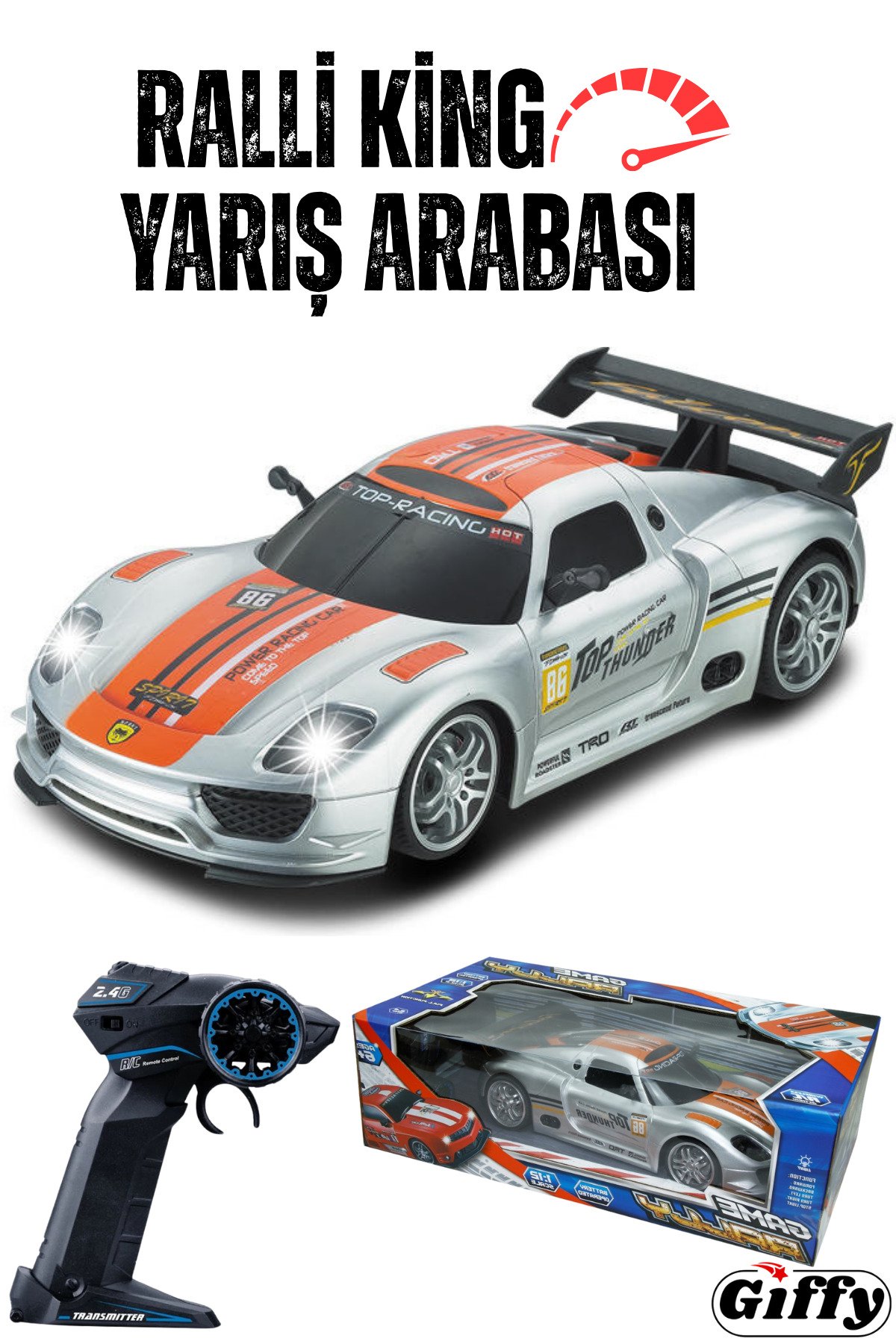 Oyuncak 2.4 Uzaktan Kumandalı Şarjlı Full Fonksiyon Ralli Racing Yarış Arabası 33 Cm Led Işıklı