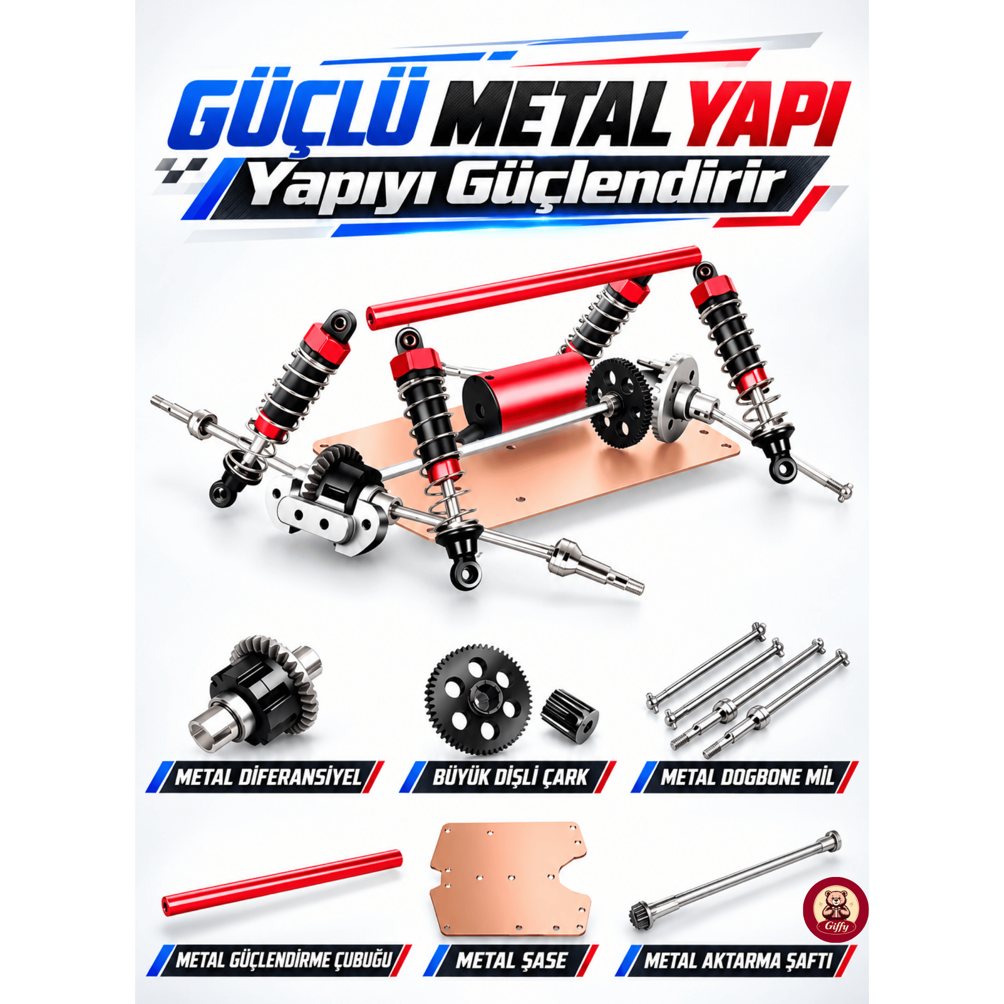 Oyuncak 2.4 GhZ Uzaktan Kumandalı RC Arazi Arabası 40 Km/sa Hız 4x4 Çekiş Metal Şase RC390 Motor Şarjlı Led Işıklı Gaz ve Direksiyon Hassasiyetli (Mavi)
