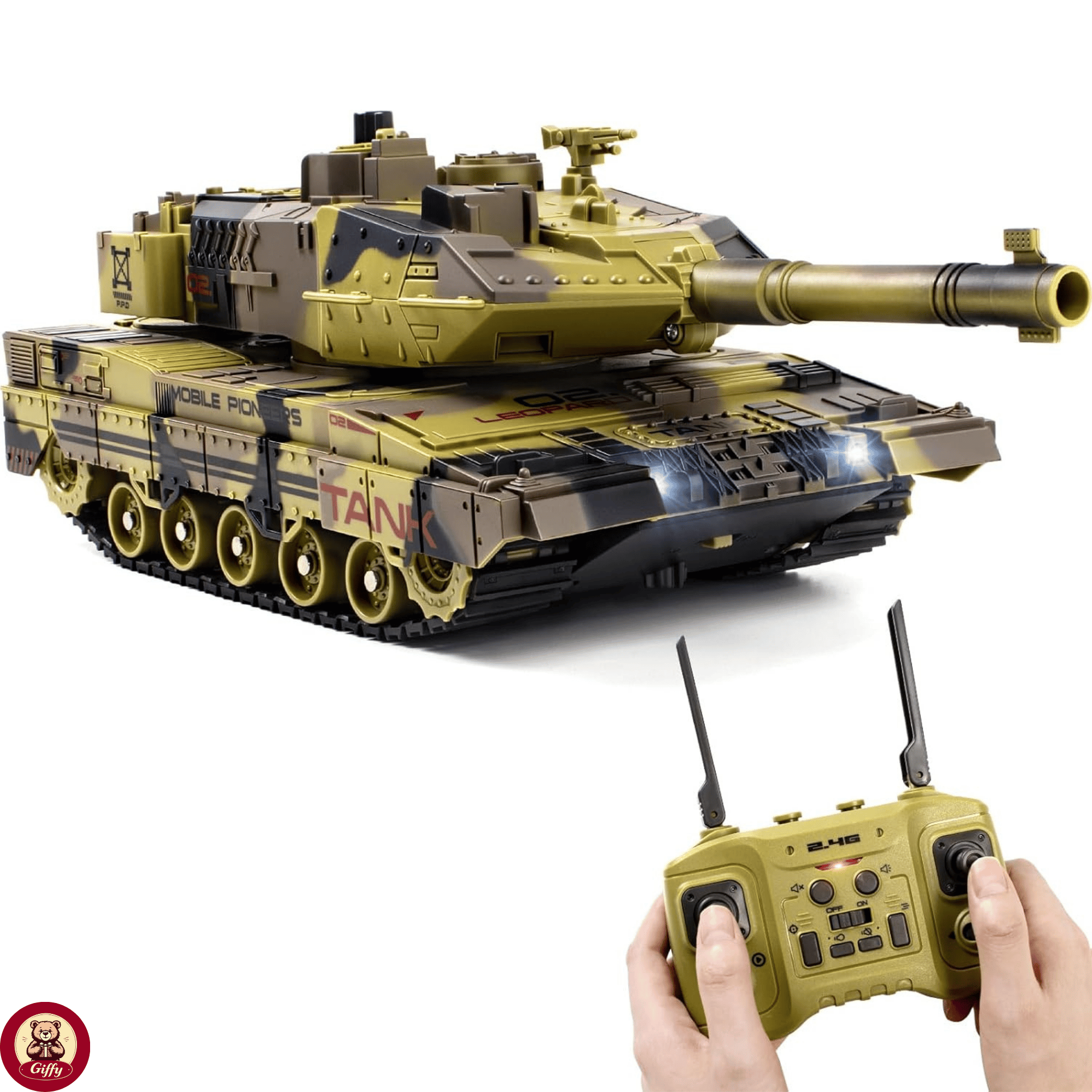 Oyuncak 2.4 Uzaktan Kumandalı Su Bombası Atan Tank Buharlı 1200 Şarjlı Sesli Gövdesi 360° Hareketli Gövde (Sarı)