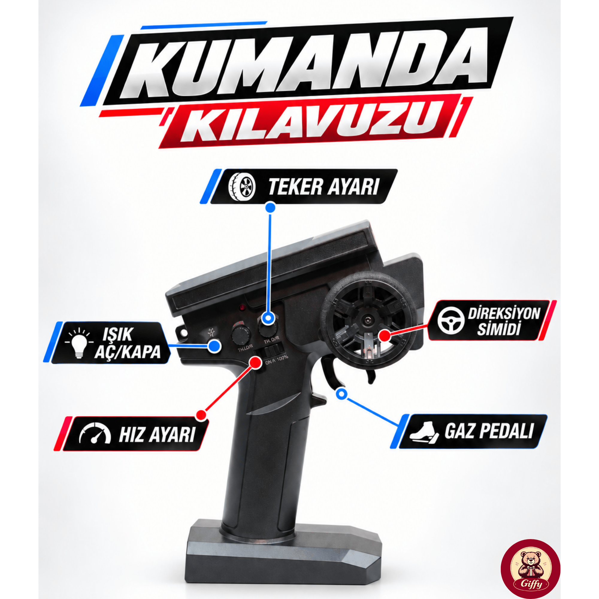 Oyuncak 2.4 GhZ Uzaktan Kumandalı RC Arazi Arabası 40 Km/sa Hız 4x4 Çekiş Metal Şase RC390 Motor Şarjlı Led Işıklı Gaz ve Direksiyon Hassasiyetli (Mavi)