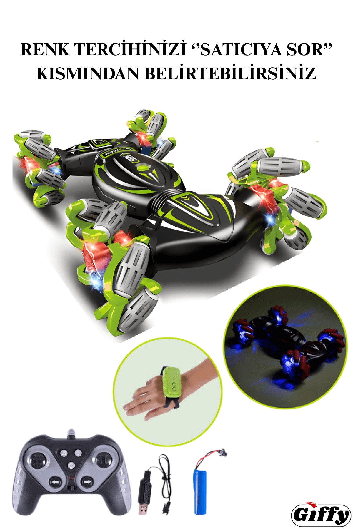 Oyuncak 2.4 GHz Uzaktan Kumandalı Akrobat Araba 4 Çeker Full Fonksiyon LED Işıklı Müzikli Şarjlı