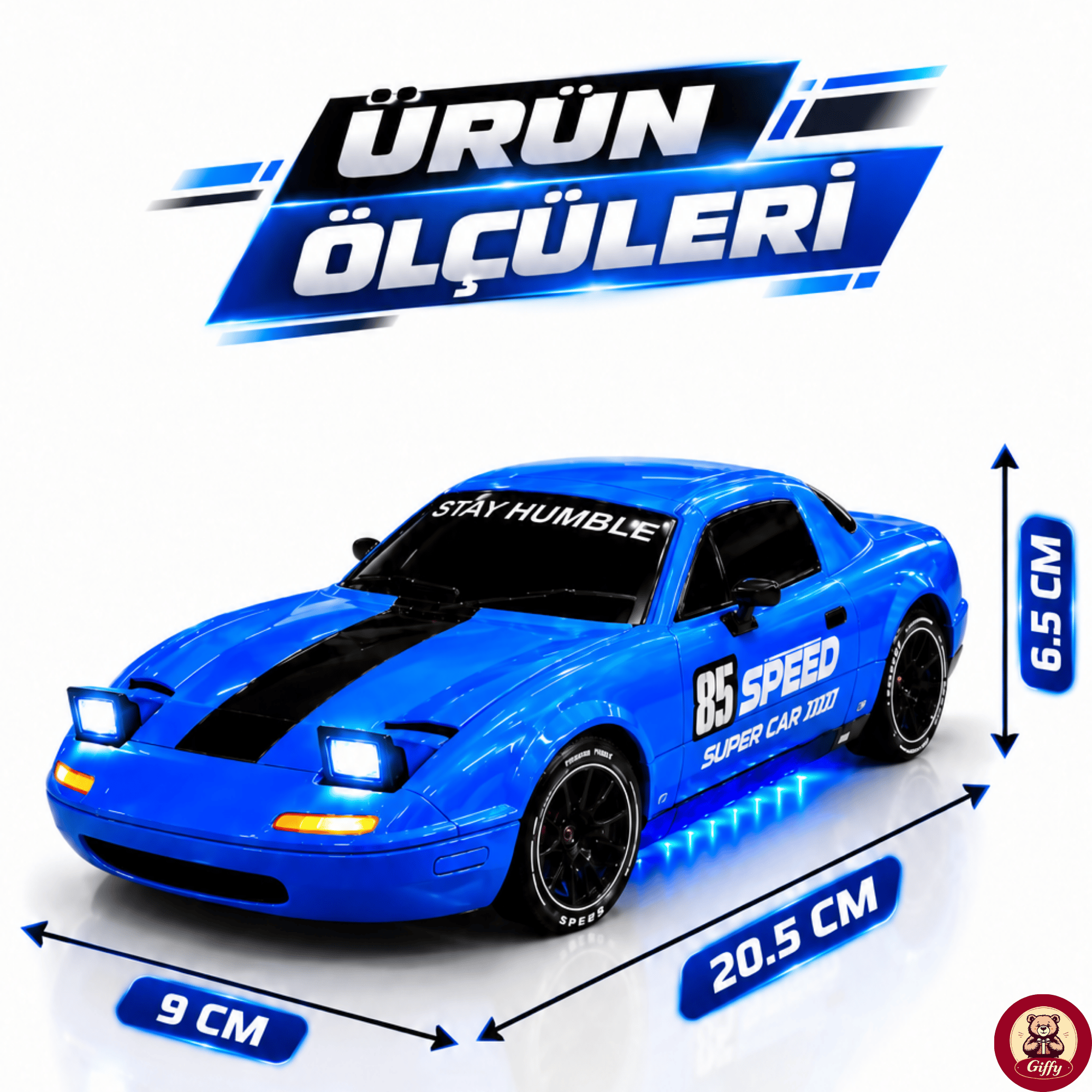 Oyuncak 2.4 GhZ Uzaktan Kumandalı 4x4 Drift RC Araba Açılır Kapanır Pop-Up Farlı Buhar Efektli Şarjlı LED Işıklı Hız Ayarlı Gaz Hassasiyetli Yarış Arabası (Mavi)