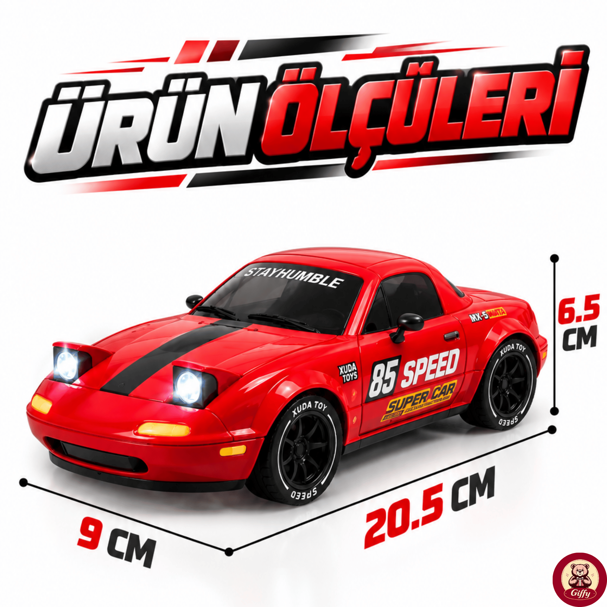 Oyuncak 2.4 GhZ Uzaktan Kumandalı 4x4 Drift RC Araba Açılır Kapanır Pop-Up Farlı Buhar Efektli Şarjlı LED Işıklı Hız Ayarlı Gaz Hassasiyetli Yarış Arabası (Kırmızı)