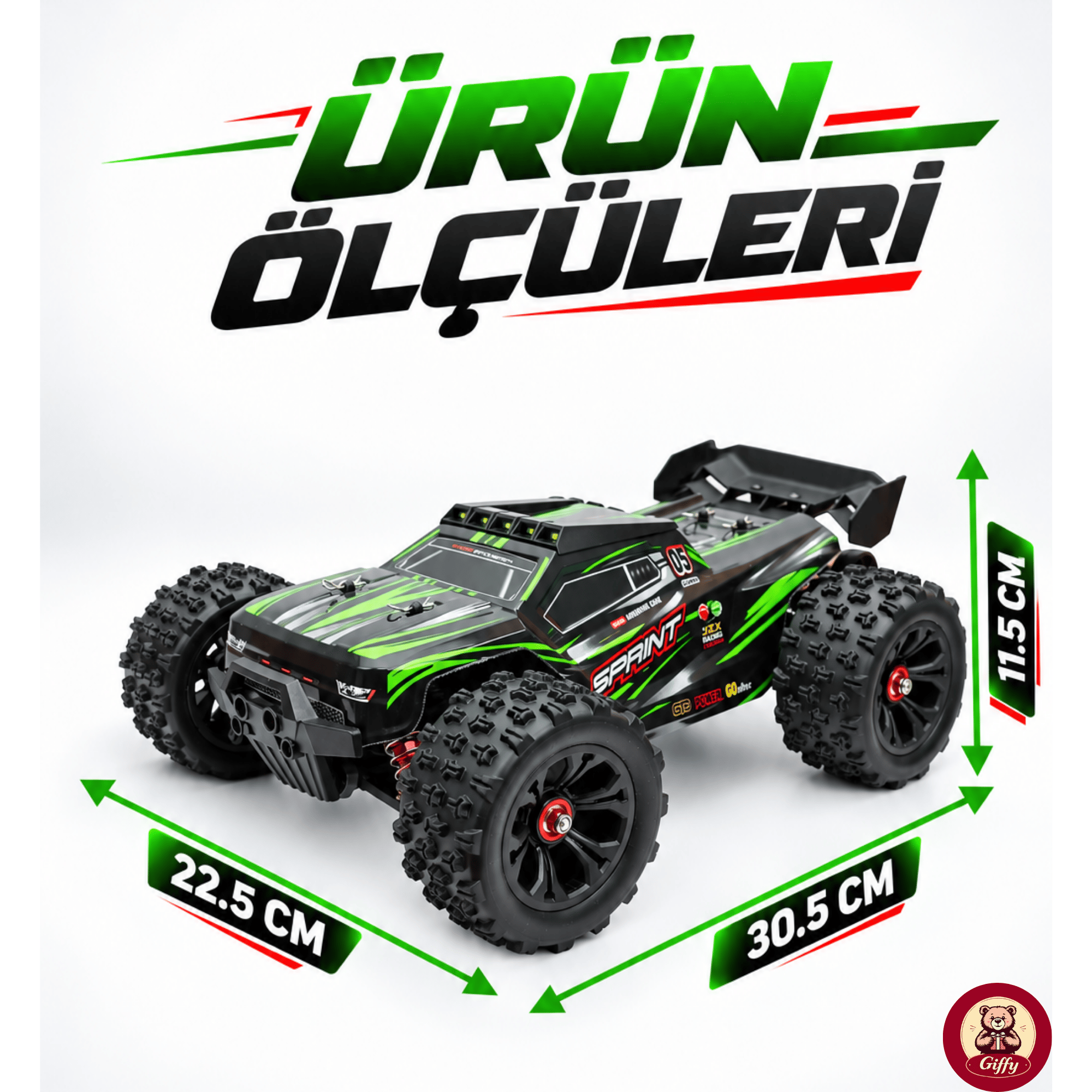 Oyuncak 2.4 GhZ Uzaktan Kumandalı RC Arazi Arabası 40 Km/sa Hız 4x4 Çekiş Metal Şase RC390 Motor Şarjlı Led Işıklı Gaz ve Direksiyon Hassasiyetli (Yeşil)