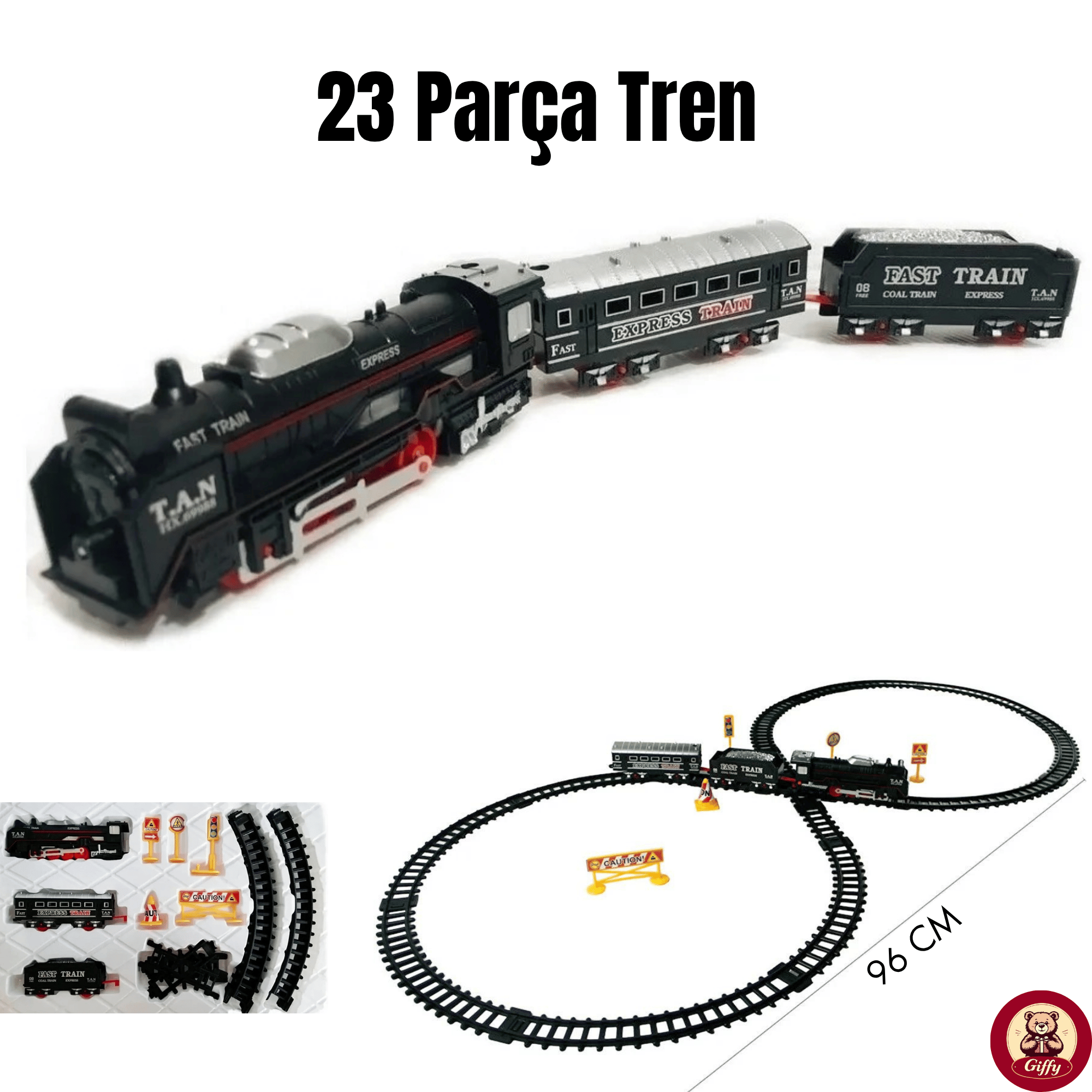 Oyuncak 23 Parça Işıklı Klasik Tren Seti 96 Cm 3 Farklı Ray Modeli Pilli Retro Tren 8 Olan Tren