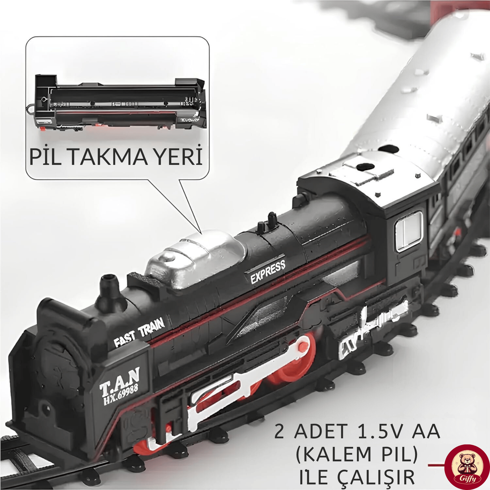 Oyuncak 23 Parça Işıklı Klasik Tren Seti 96 Cm 3 Farklı Ray Modeli Pilli Retro Tren 8 Olan Tren