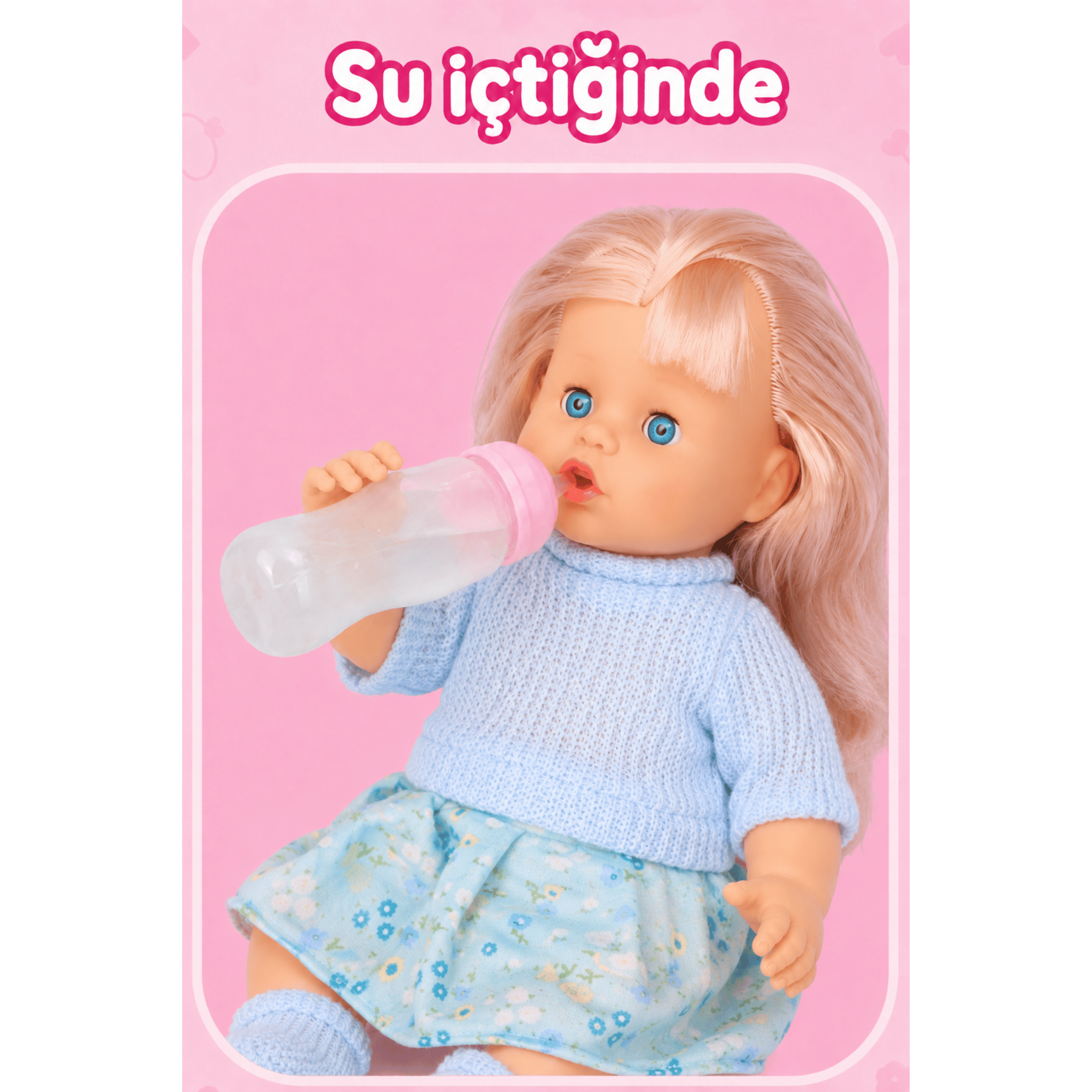 Oyuncak 30 Cm Sesli Altını Islatan Boncuk Bebek Biberonlu Emzikli 12 Farklı Sesli Pilli Bebek (Mavi)