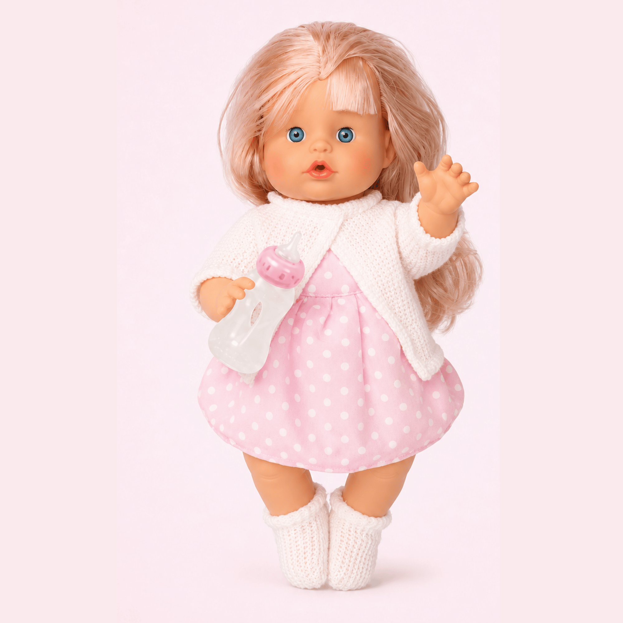 Oyuncak 30 Cm Sesli Altını Islatan Boncuk Bebek Biberonlu Emzikli 12 Farklı Sesli Pilli Bebek (Beyaz)