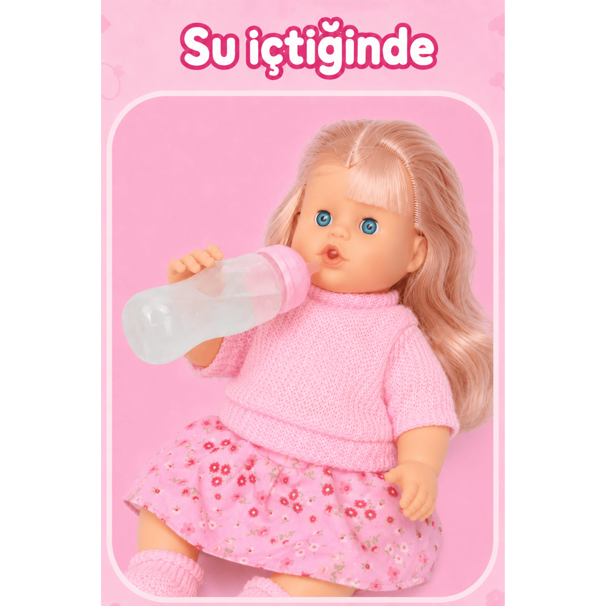 Oyuncak 30 Cm Sesli Altını Islatan Boncuk Bebek Biberonlu Emzikli 12 Farklı Sesli Pilli Bebek (Pembe)