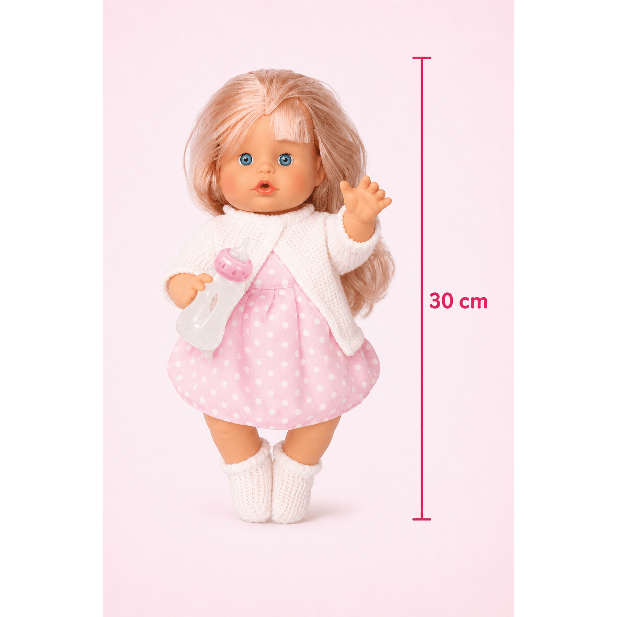 Oyuncak 30 Cm Sesli Altını Islatan Boncuk Bebek Biberonlu Emzikli 12 Farklı Sesli Pilli Bebek (Beyaz)