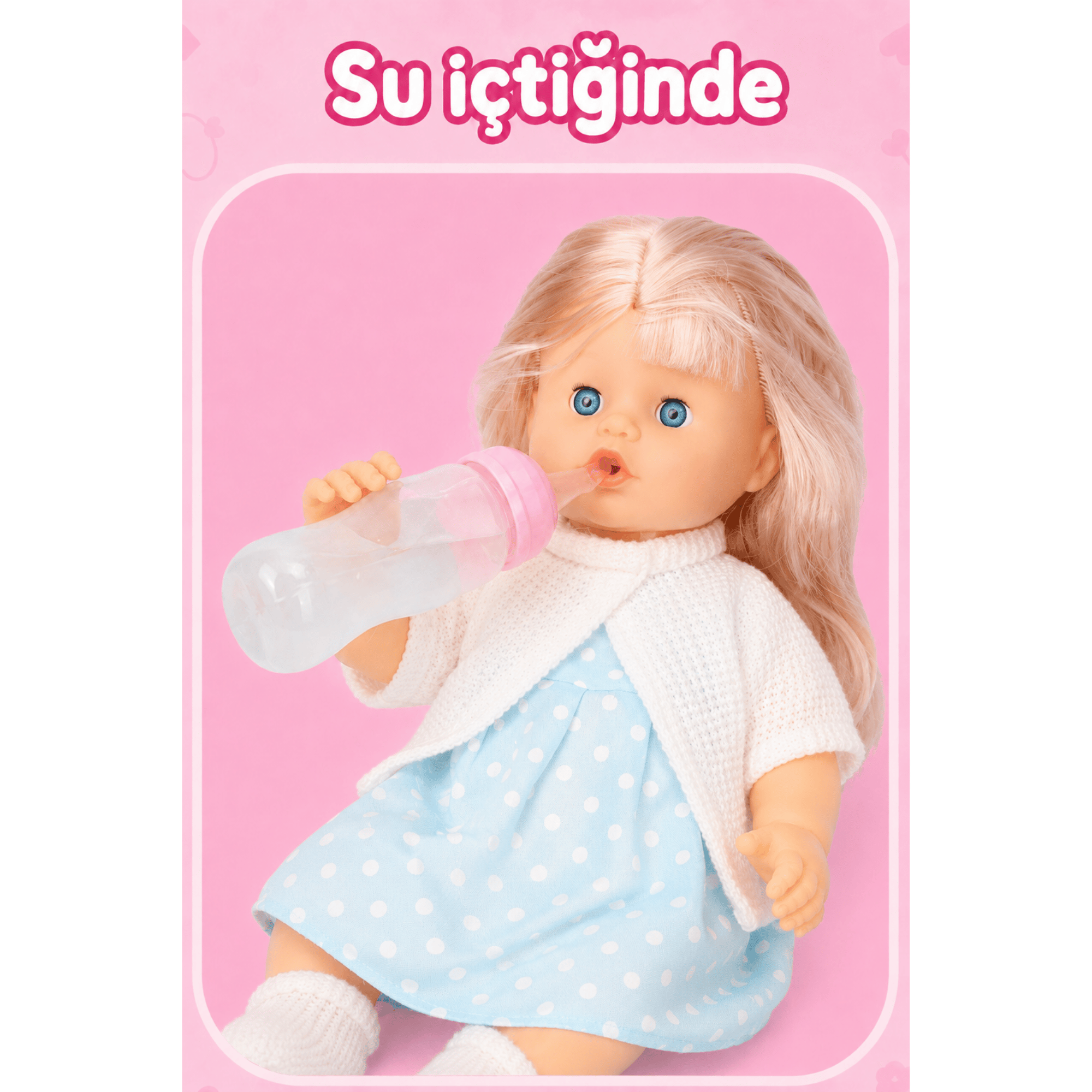 Oyuncak 30 Cm Sesli Altını Islatan Boncuk Bebek Biberonlu Emzikli 12 Farklı Sesli Pilli Bebek (Mavi-Beyaz)