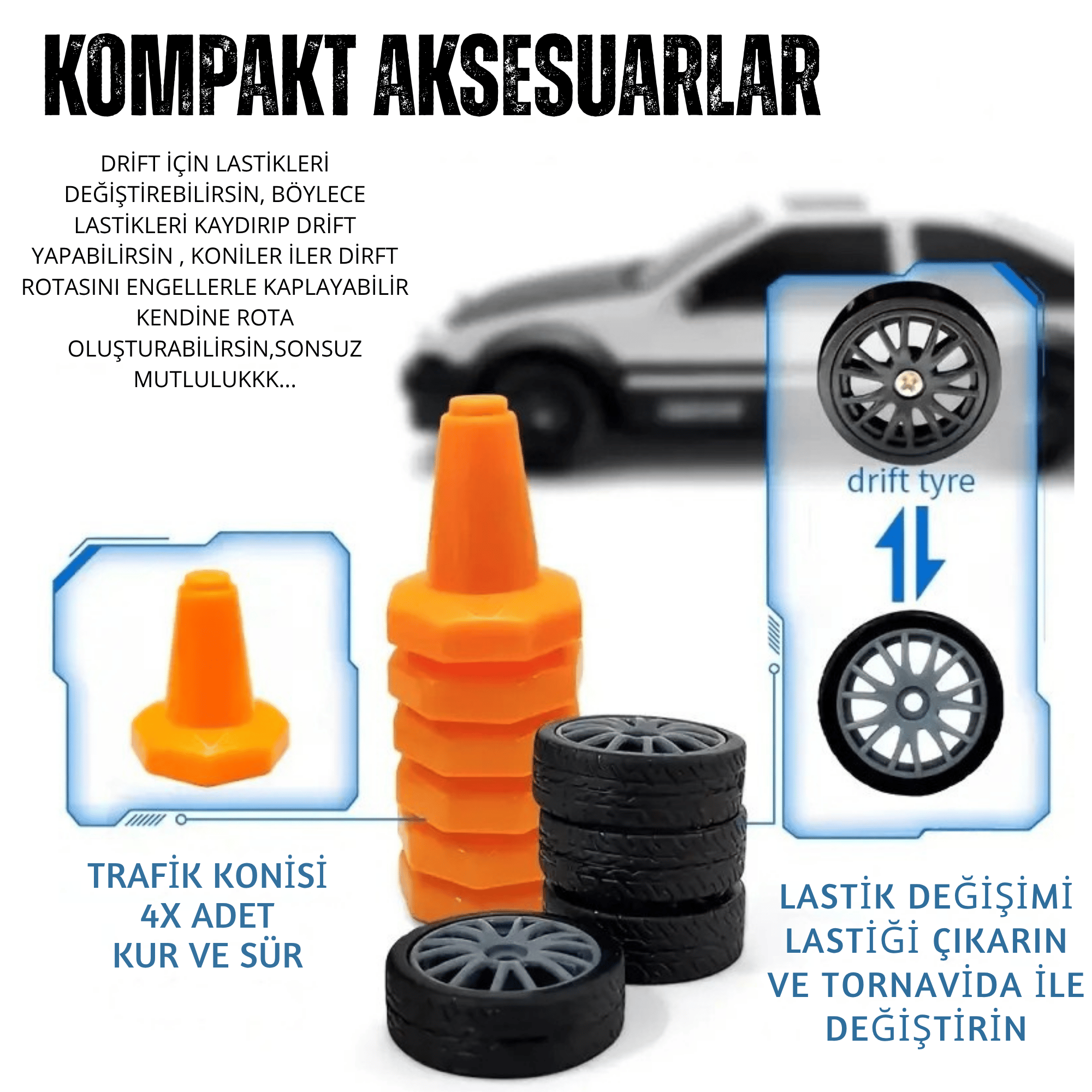 Oyuncak 4x4 Uzaktan Kumandalı RC Drift Arabası, Şarjlı, Işıklı, Full Fonksiyon,Drift Atabilen, Kuka