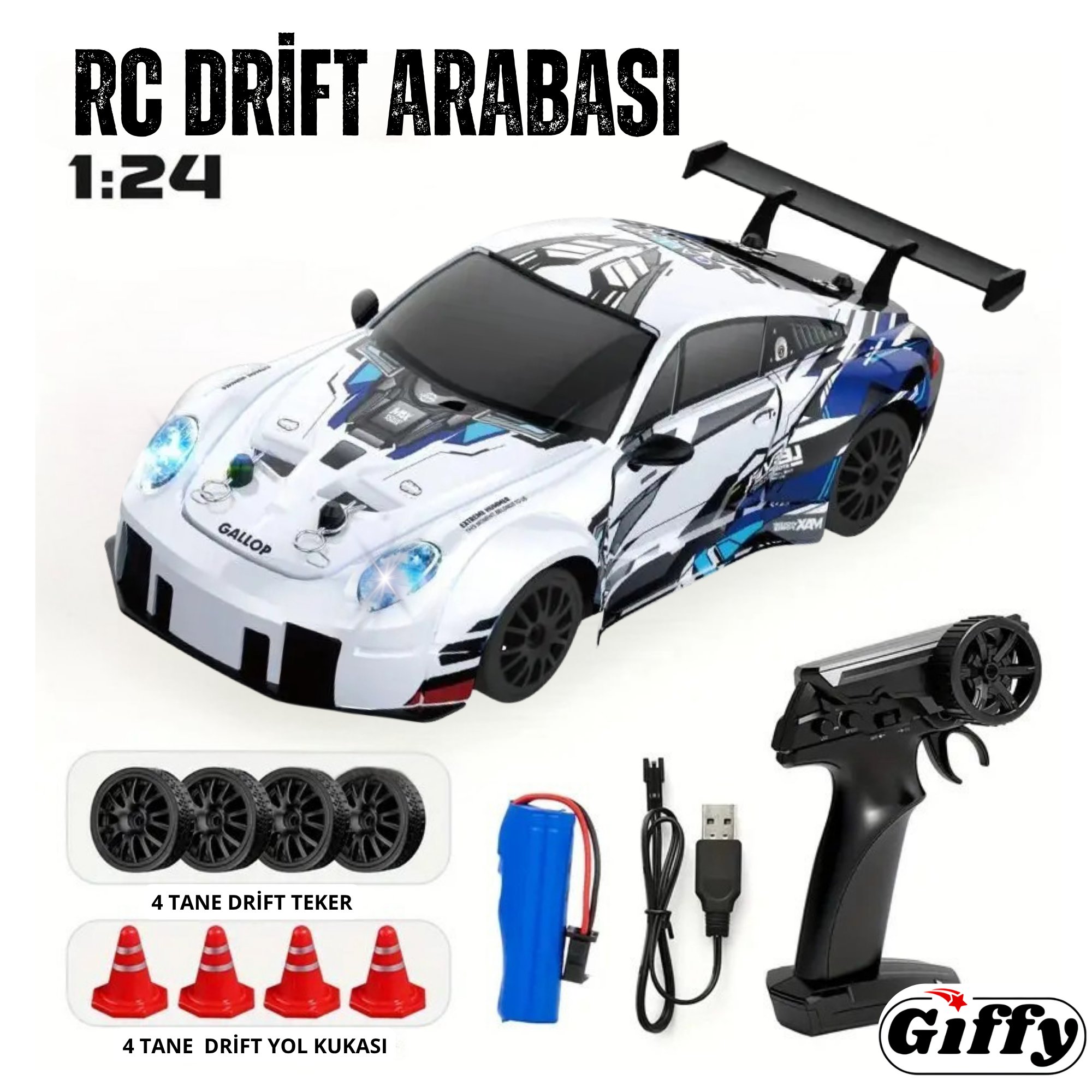 Oyuncak 4x4 Uzaktan Kumandalı RC Drift Arabası, Şarjlı, Işıklı, Full Fonksiyon,Drift Atabilen, Kuka