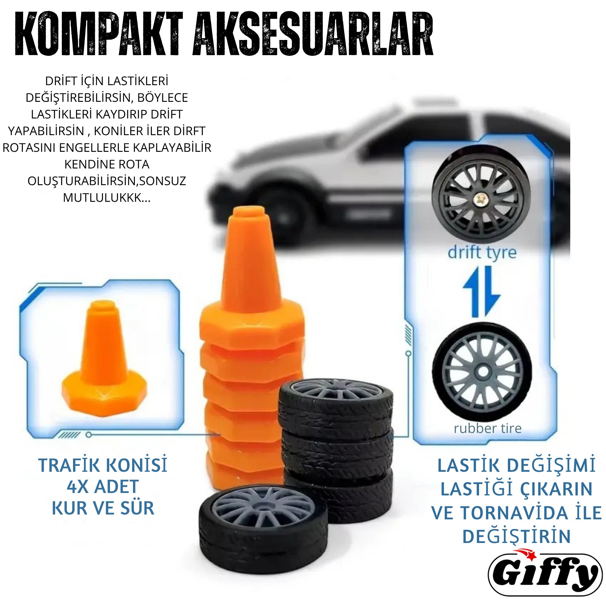 Oyuncak 4x4 Uzaktan Kumandalı RC Drift Arabası, Şarjlı, Işıklı, Full Fonksiyon,Drift Atabilen, Kuka