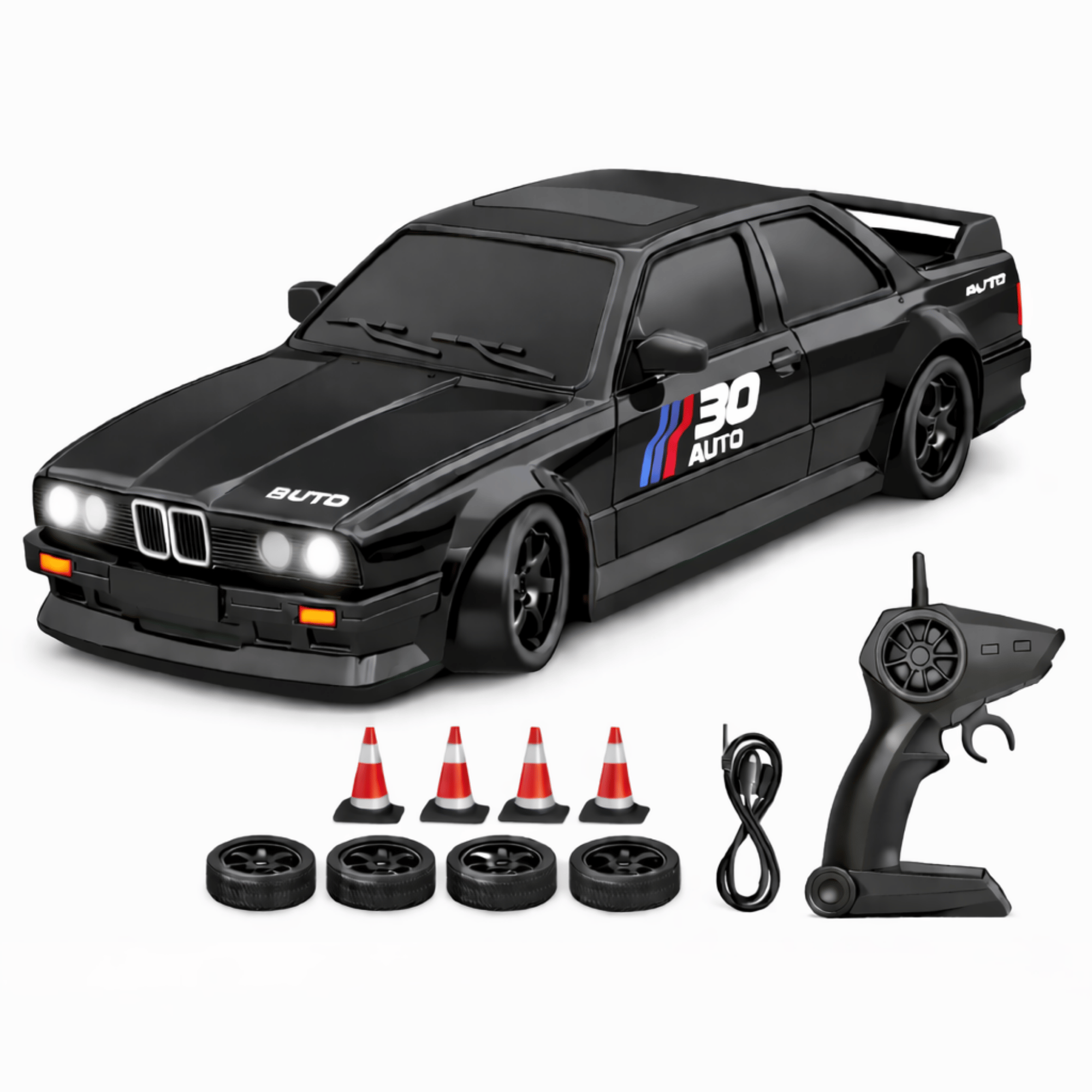 Oyuncak BMW E30 Drift Araba 4x4 Uzaktan Kumandalı Araba 2.4GHz Şarjlı LED Işıklı 15 Km Hız Araba