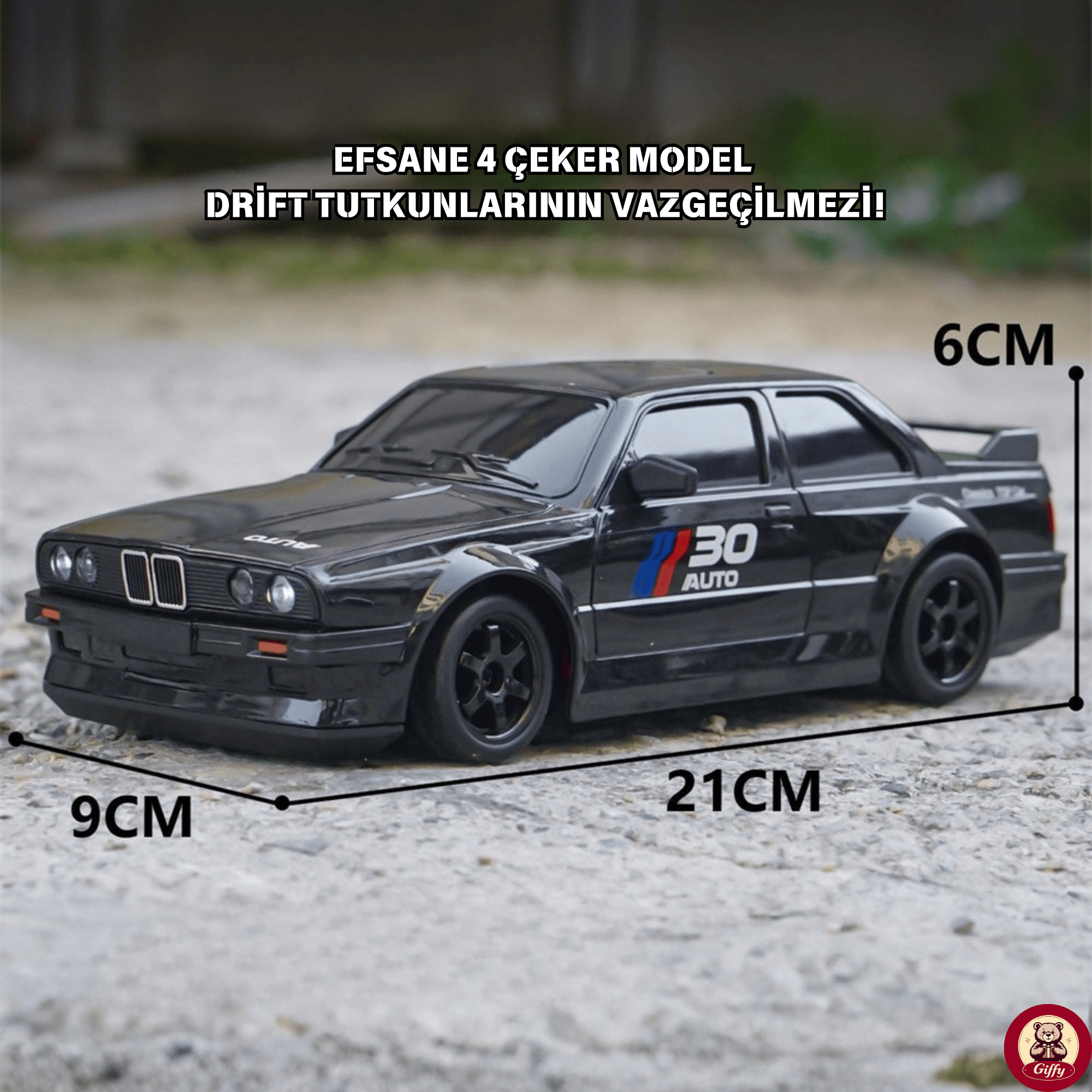 Oyuncak BMW E30 Drift Araba 4x4 Uzaktan Kumandalı Araba 2.4GHz Şarjlı LED Işıklı 15 Km Hız Araba