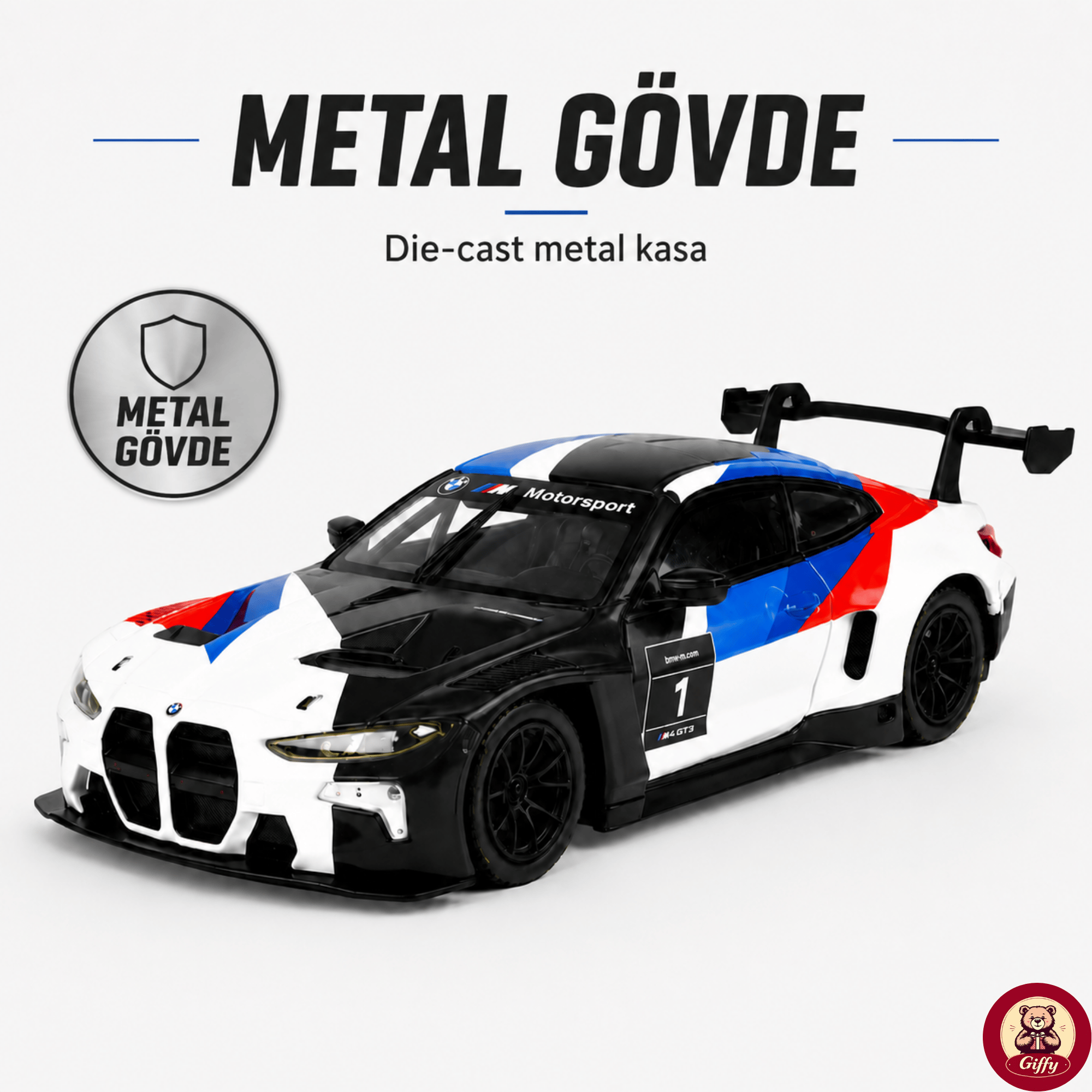 Oyuncak BMW-M4 GT3 Model Die Cast Model Araba Kutulu Metal Gövde Gerçekçi Görünüm Koleksiyon Ürünü 1:24 Ölçek