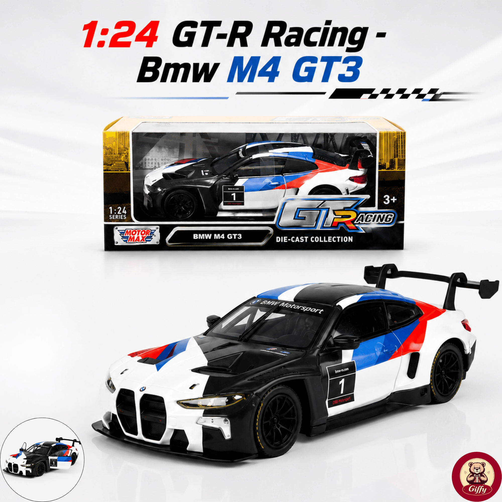 Oyuncak BMW-M4 GT3 Model Die Cast Model Araba Kutulu Metal Gövde Gerçekçi Görünüm Koleksiyon Ürünü 1:24 Ölçek