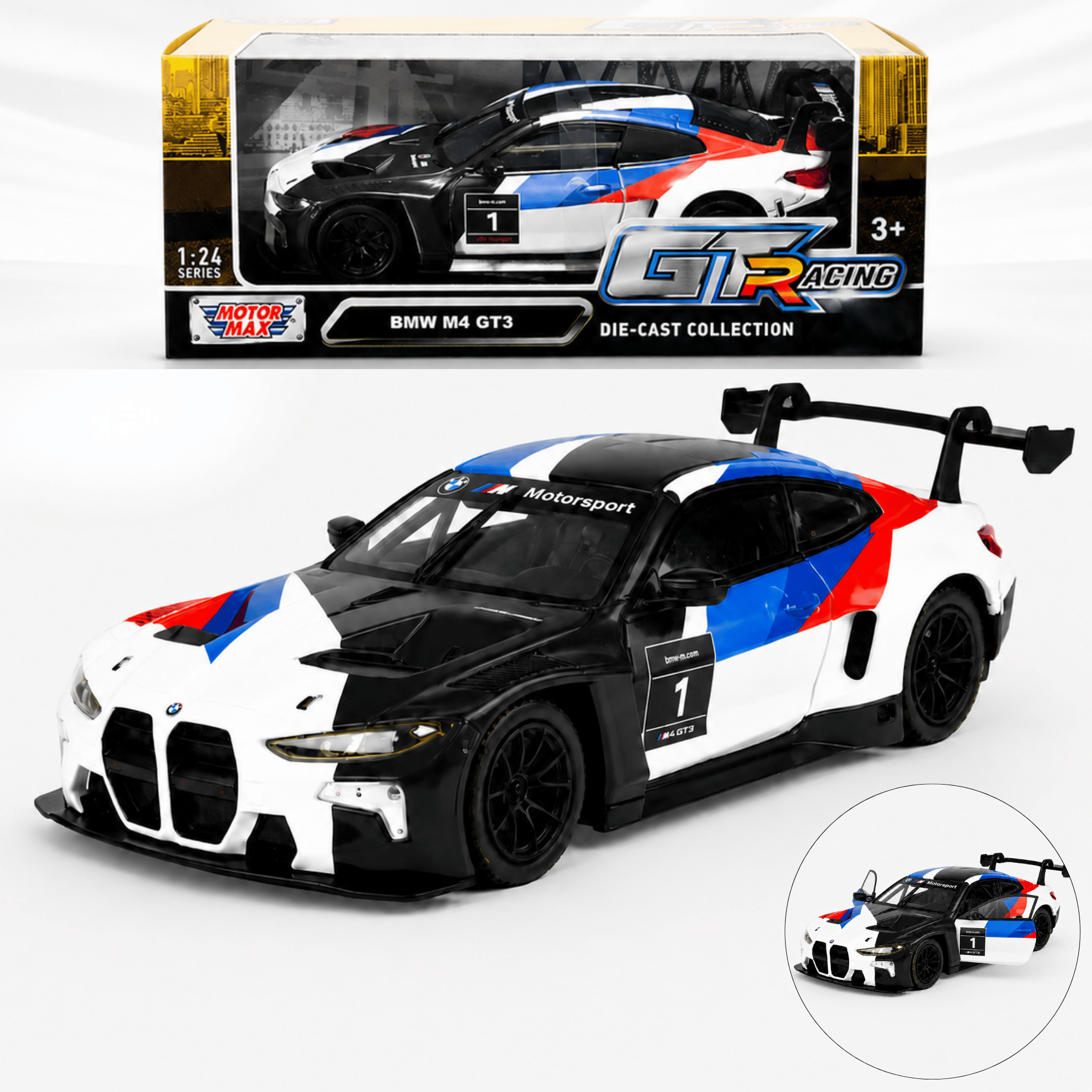 Oyuncak BMW-M4 GT3 Model Die Cast Model Araba Kutulu Metal Gövde Gerçekçi Görünüm Koleksiyon Ürünü 1:24 Ölçek