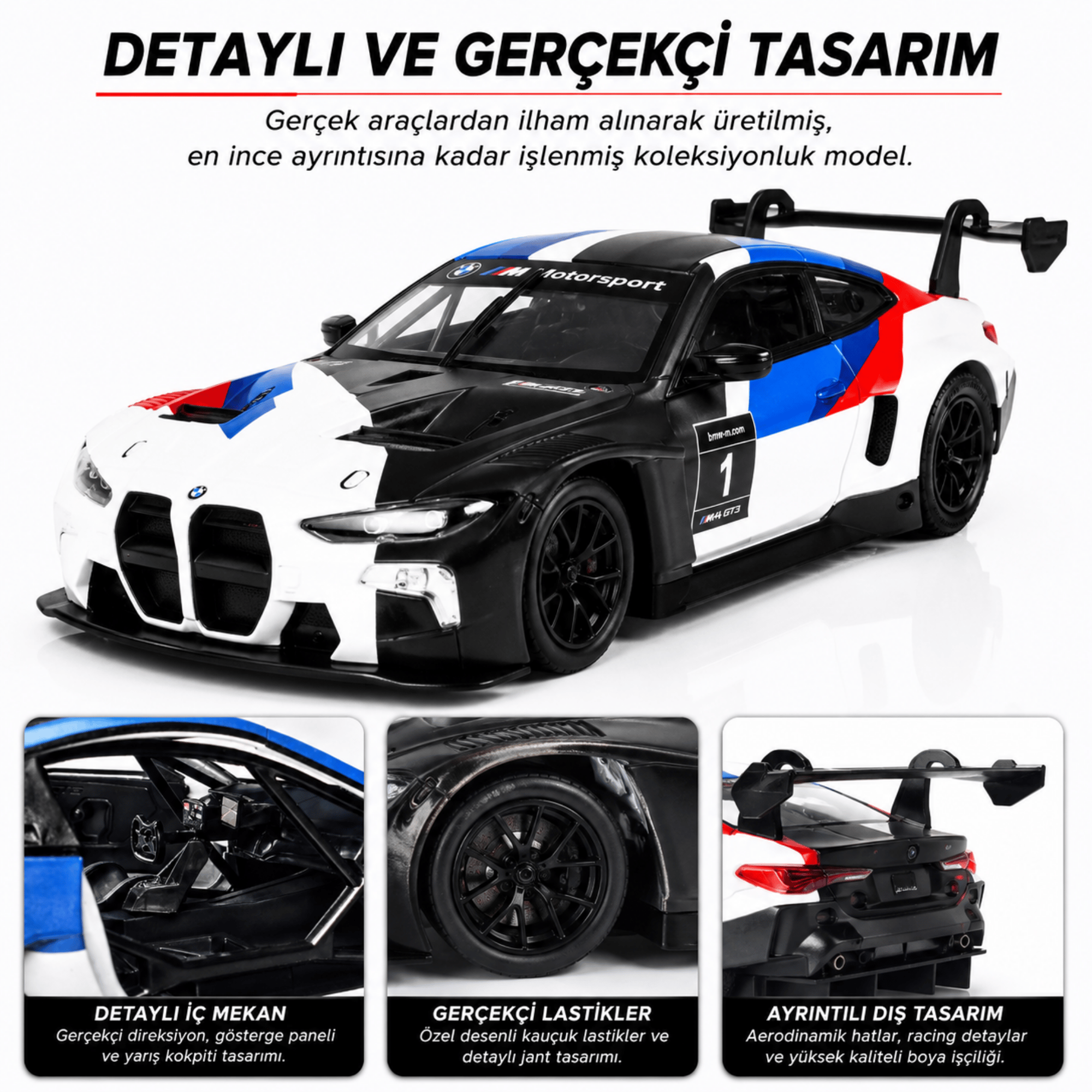 Oyuncak BMW-M4 GT3 Model Die Cast Model Araba Kutulu Metal Gövde Gerçekçi Görünüm Koleksiyon Ürünü 1:24 Ölçek