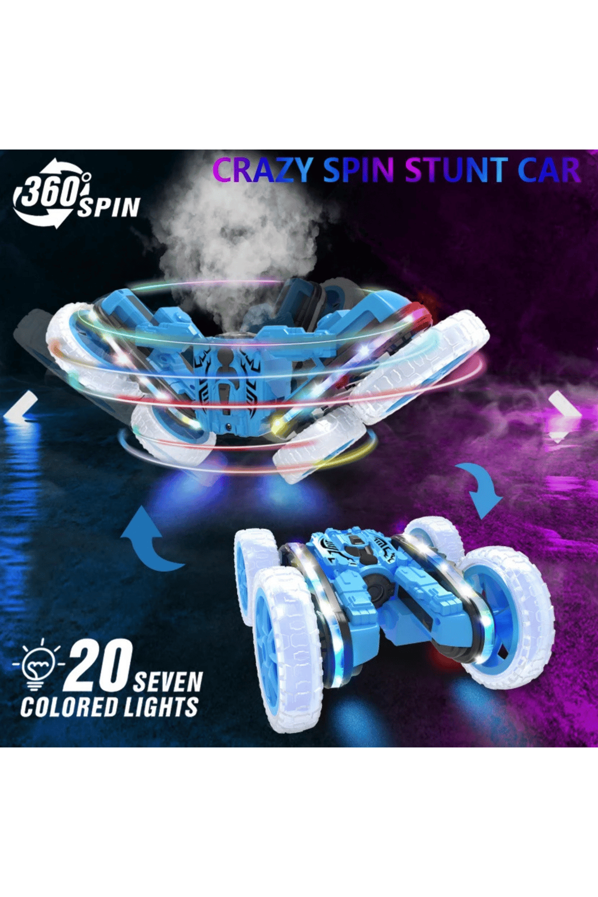Oyuncak Buhar Atan Akrobatik Araba 2.4 GHz Uzaktan Kumandalı Şarjlı Led Işıklı
