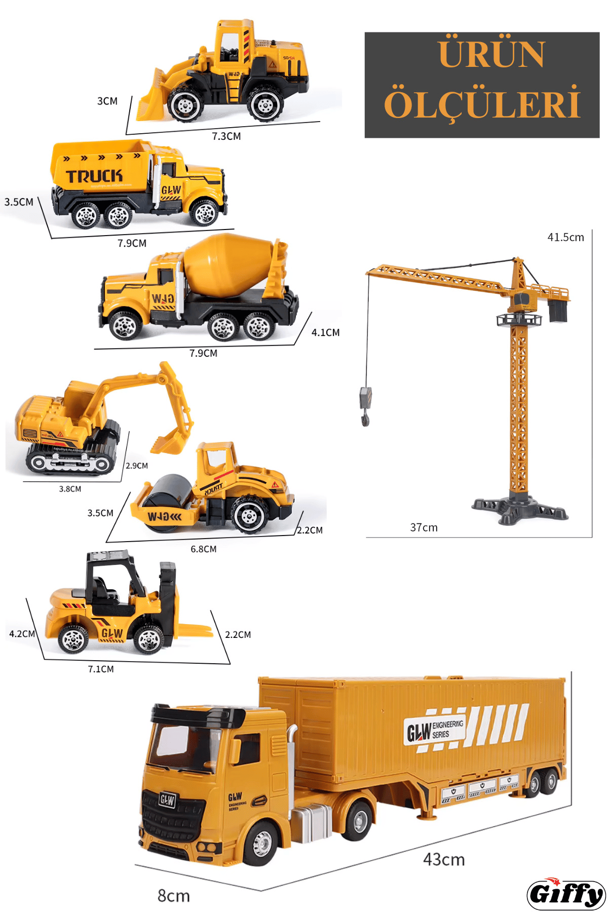 Oyuncak Çocuklar İçin 64 Parça İnşaat Şantiye Seti Sesli Işıklı Açılır Mini İş Makineli Aksesuarlı