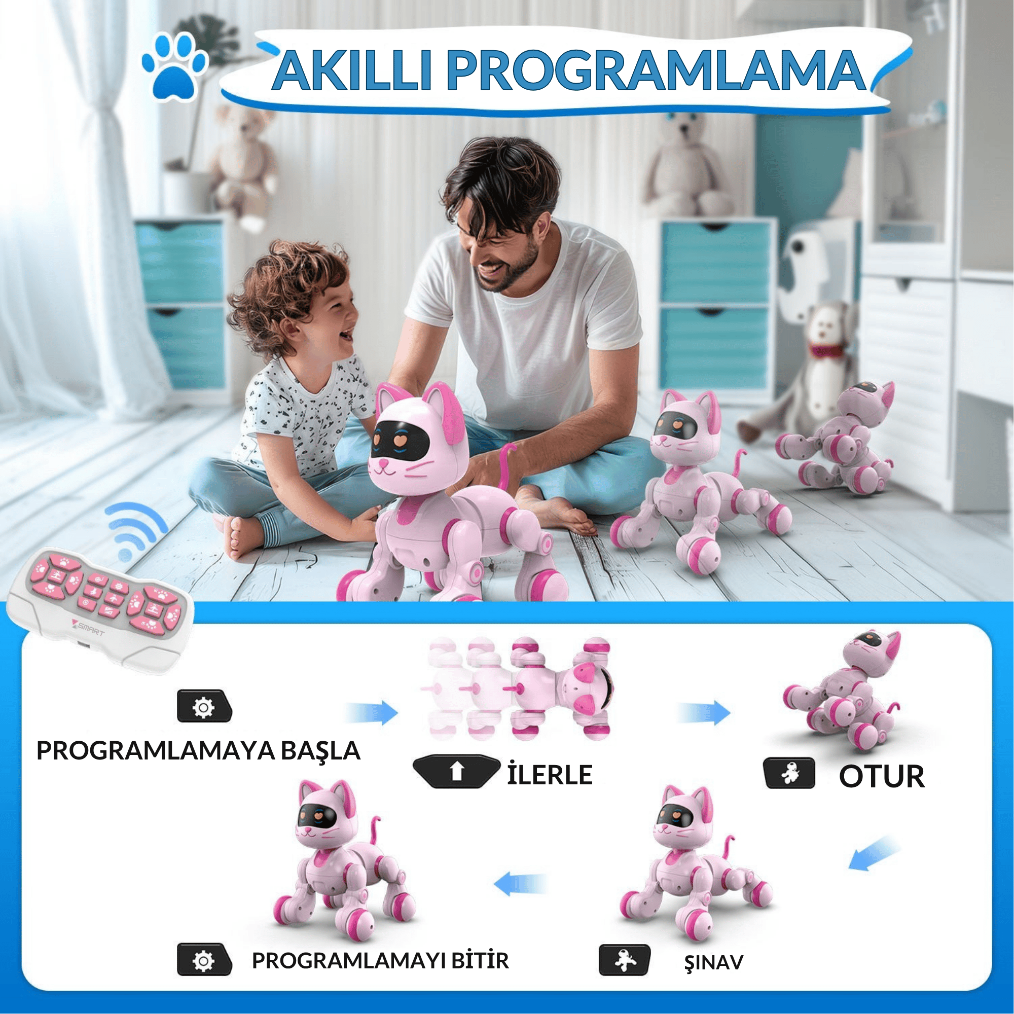Oyuncak Full Fonksiyon Uzaktan Kumandalı El Sensörlü Şarjlı Işıklı Müzikli Dansçı Robot Kedi