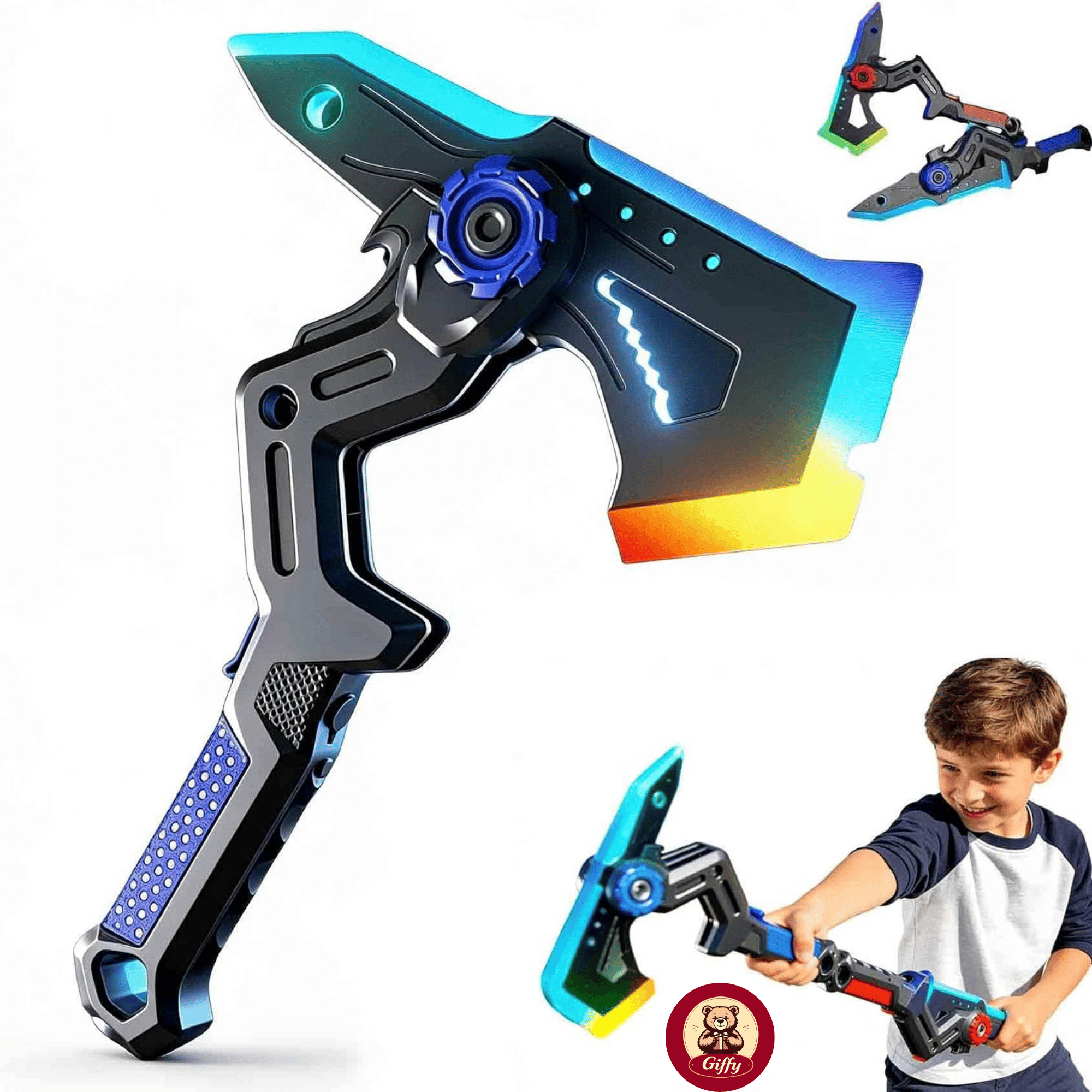 Oyuncak Işın Baltası ,LED Işıklı RGB,Buhar Atan ,Dahili Şarjlı ,Ses ve Işık Efektli ,Darbe Sensörlü ,2 Farklı Modlu Kılıç ve Balta Modlu ,35 CM