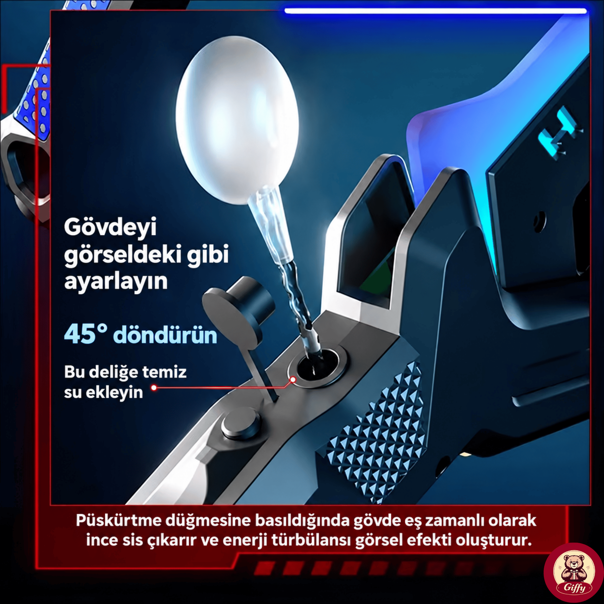 Oyuncak Işın Baltası ,LED Işıklı RGB,Buhar Atan ,Dahili Şarjlı ,Ses ve Işık Efektli ,Darbe Sensörlü ,2 Farklı Modlu Kılıç ve Balta Modlu ,35 CM