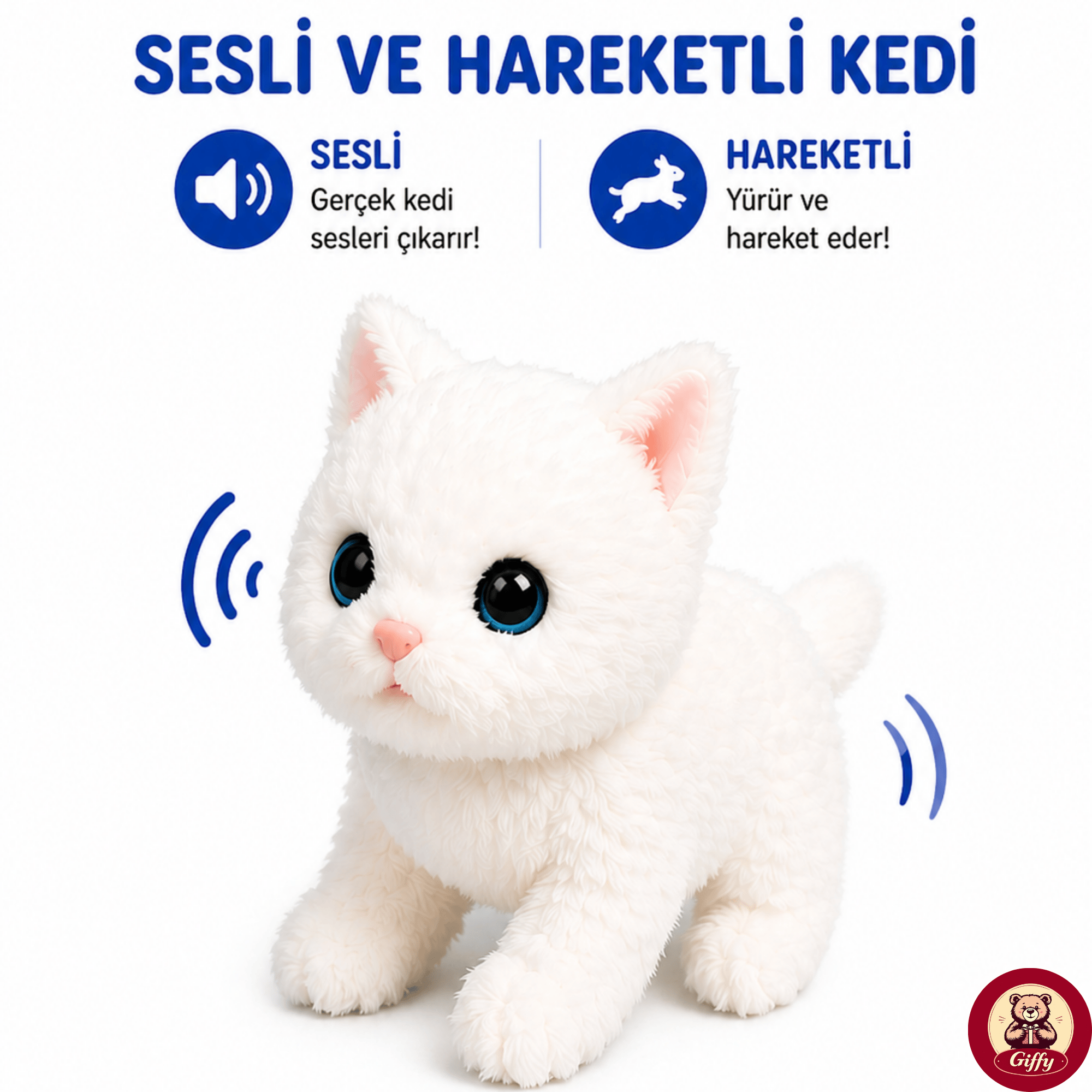 Oyuncak Kedi Taşıma Çantalı Sesli Hareketli Pilli, Emekleme Oyuncağı Aksesuarlı Çocuklar İçin Eğitici Hayvan Sevgisi (Mavi)