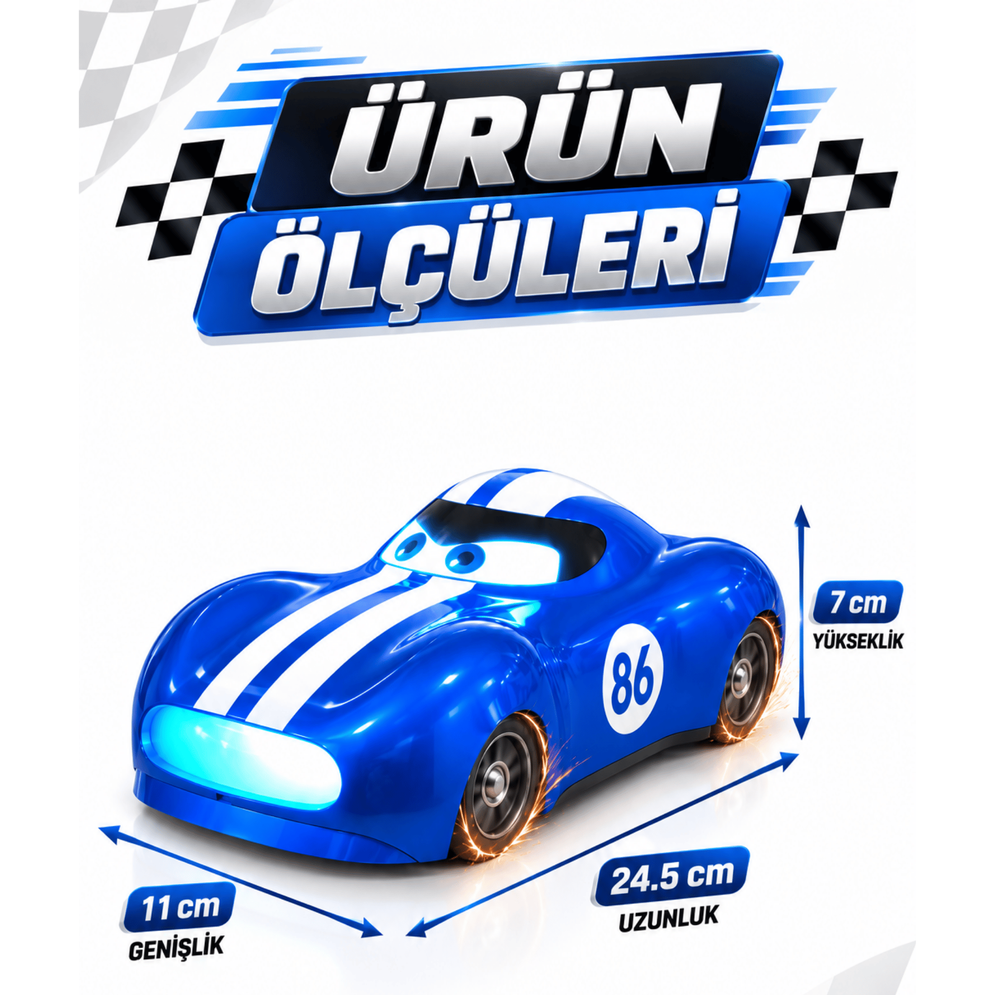 Oyuncak Kıvılcım Efektli Uzaktan Kumandalı Araba 2.4 GHz Şarjlı LED Işıklı Tam Fonksiyon Park Simülasyonlu Oyuncak Araba (Mavi)