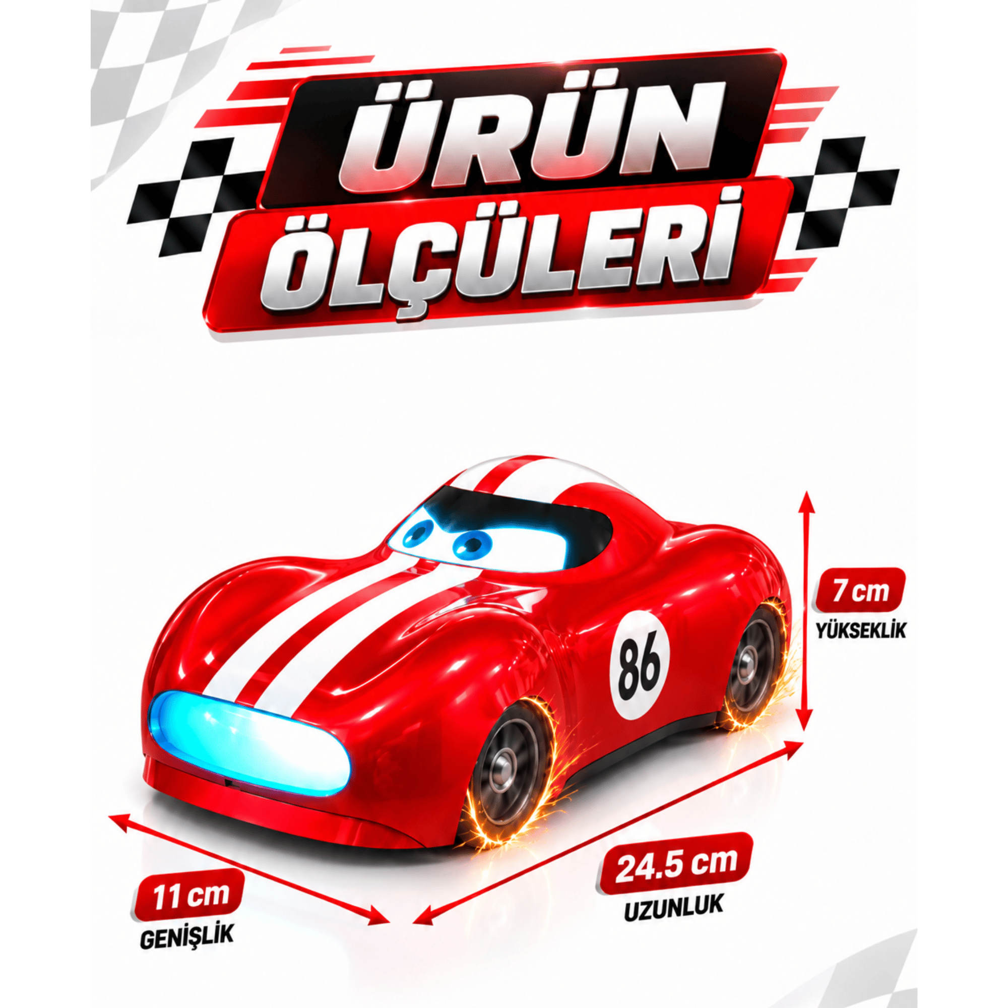 Oyuncak Kıvılcım Efektli Uzaktan Kumandalı Araba 2.4 GHz Şarjlı LED Işıklı Tam Fonksiyon Park Simülasyonlu Oyuncak Araba (Kırmızı)