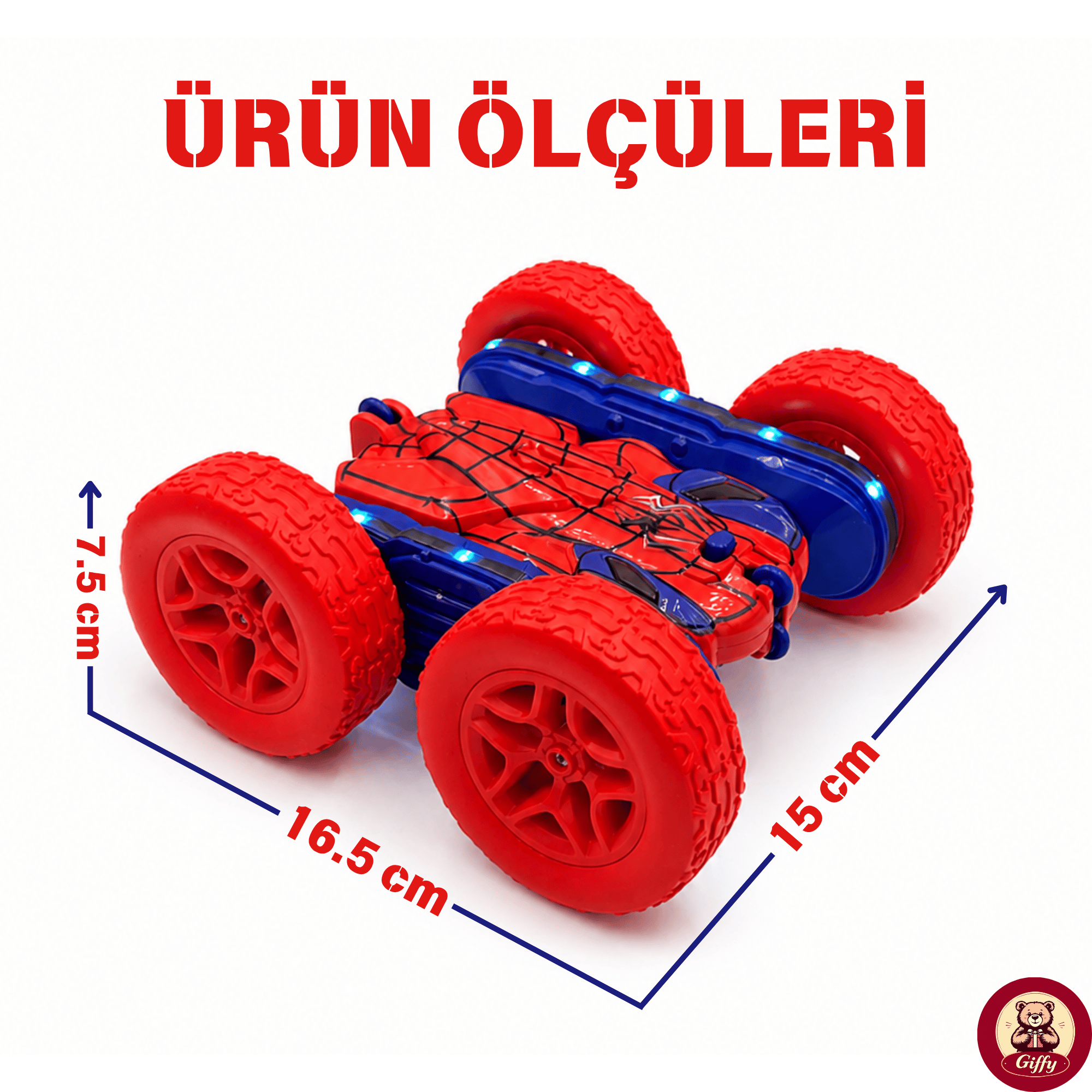 Oyuncak LED Işıklı 360° Akrobat Uzaktan Kumandalı Araba Şarjlı 4x4 Off Road Dublör Oyuncak Araba (Kırmızı)