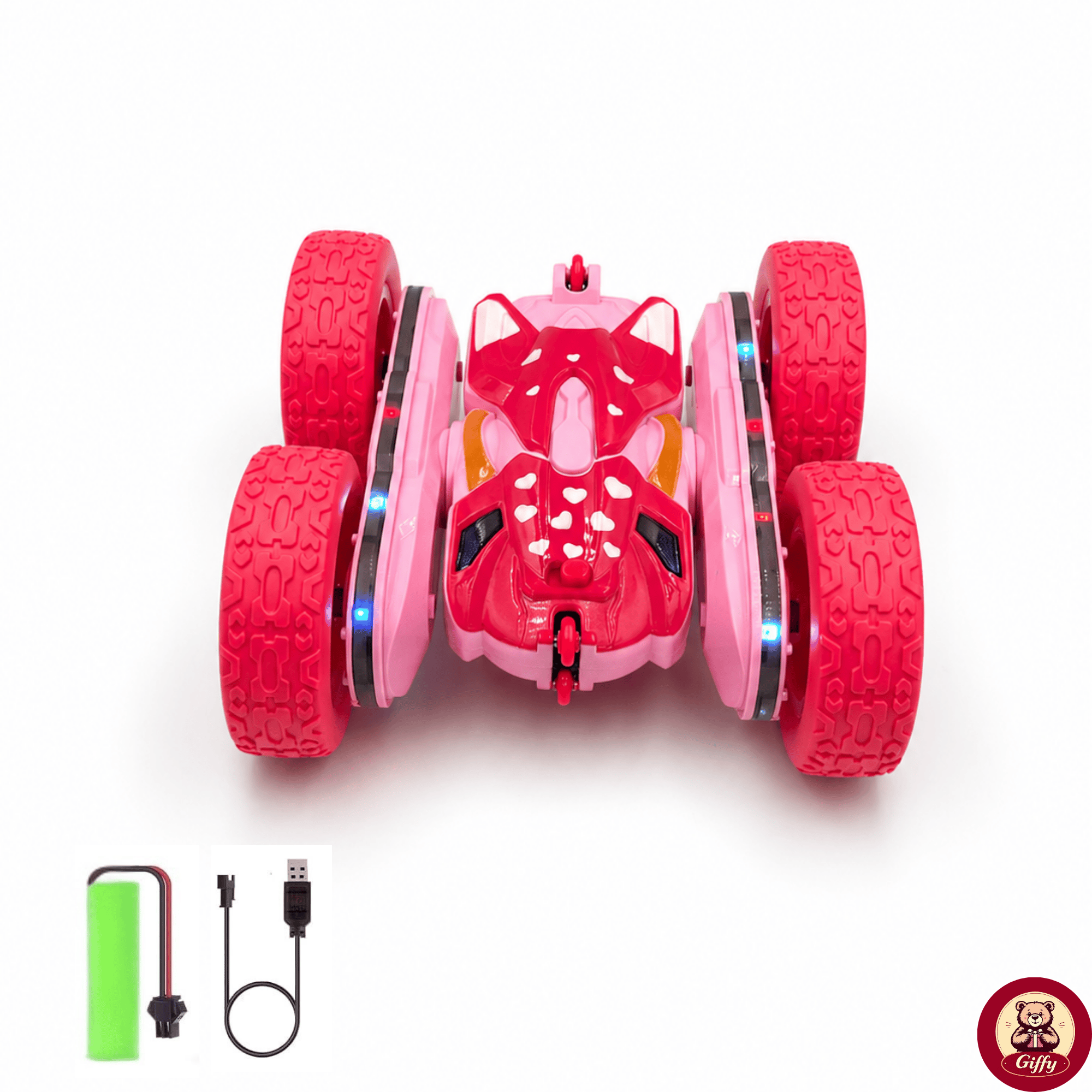 Oyuncak LED Işıklı 360° Akrobat Uzaktan Kumandalı Araba Şarjlı 4x4 Off Road Dublör Oyuncak Araba (Pembe)