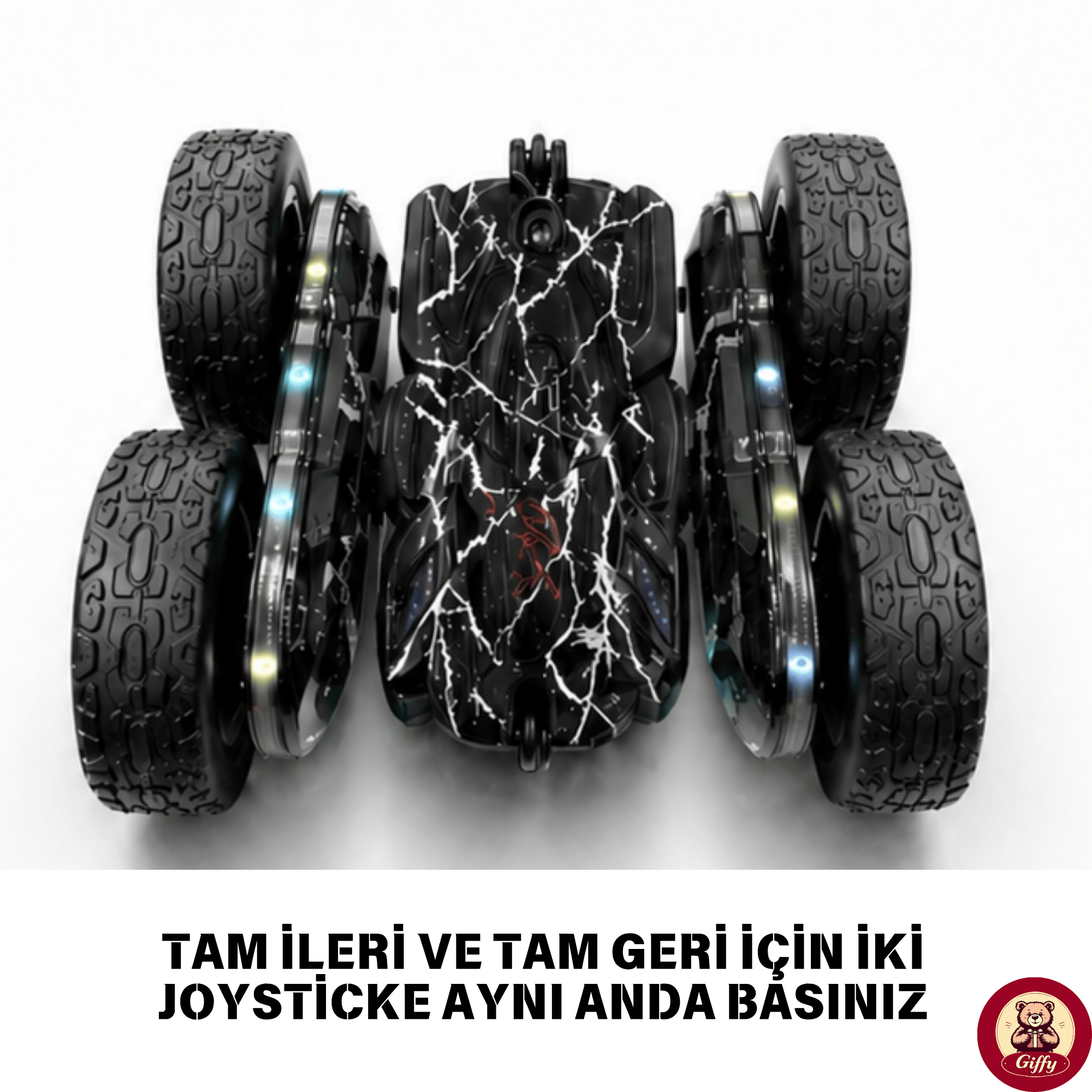 Oyuncak LED Işıklı 360° Akrobat Uzaktan Kumandalı Araba Şarjlı 4x4 Off Road Dublör Oyuncak Araba (Siyah)