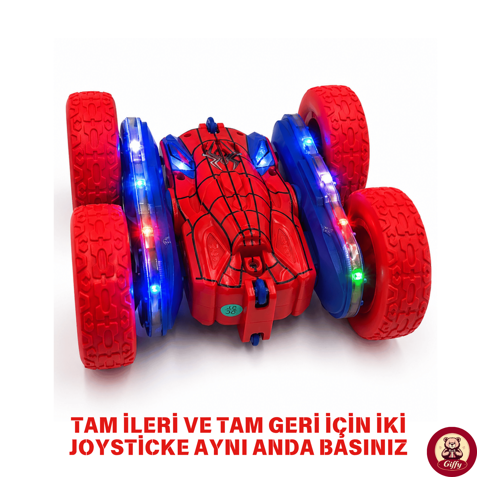 Oyuncak LED Işıklı 360° Akrobat Uzaktan Kumandalı Araba Şarjlı 4x4 Off Road Dublör Oyuncak Araba (Kırmızı)