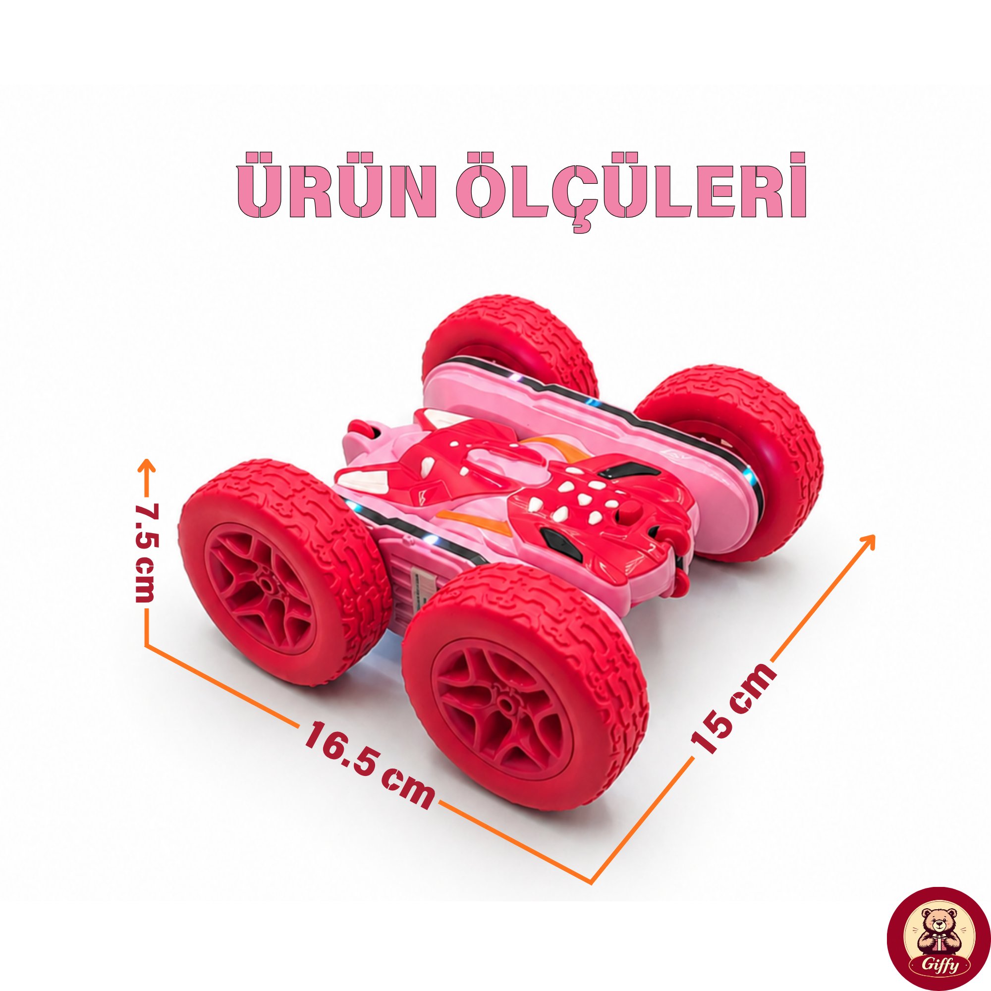 Oyuncak LED Işıklı 360° Akrobat Uzaktan Kumandalı Araba Şarjlı 4x4 Off Road Dublör Oyuncak Araba (Pembe)
