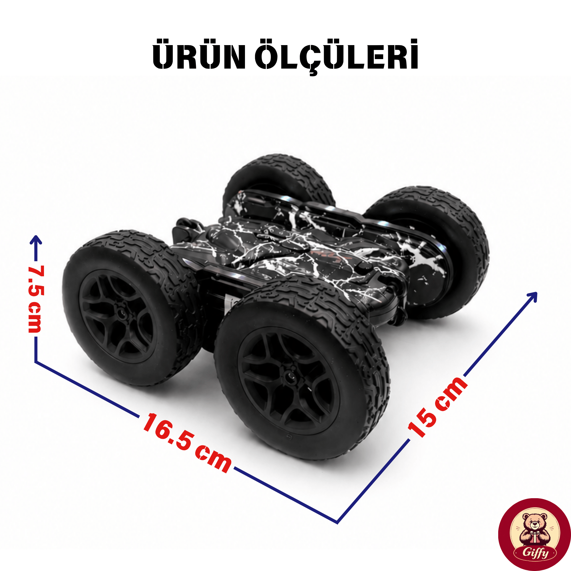 Oyuncak LED Işıklı 360° Akrobat Uzaktan Kumandalı Araba Şarjlı 4x4 Off Road Dublör Oyuncak Araba (Siyah)