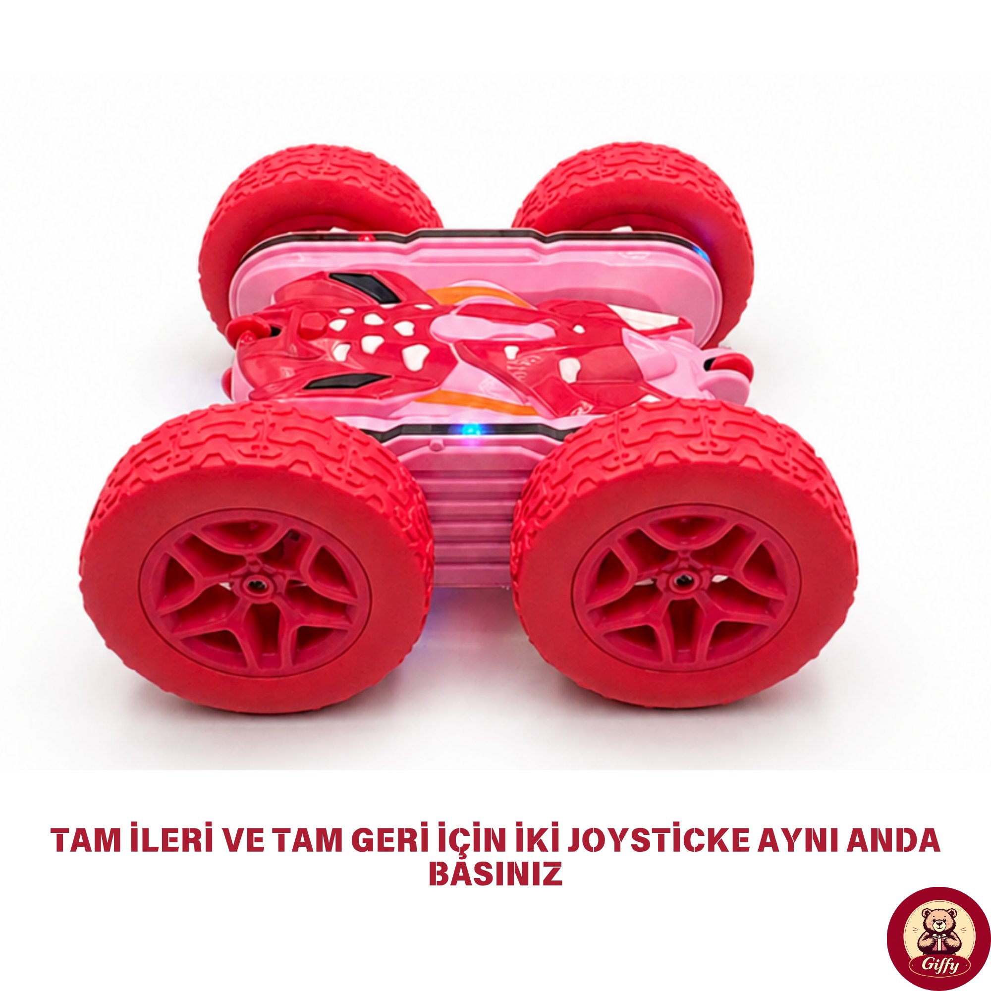Oyuncak LED Işıklı 360° Akrobat Uzaktan Kumandalı Araba Şarjlı 4x4 Off Road Dublör Oyuncak Araba (Pembe)