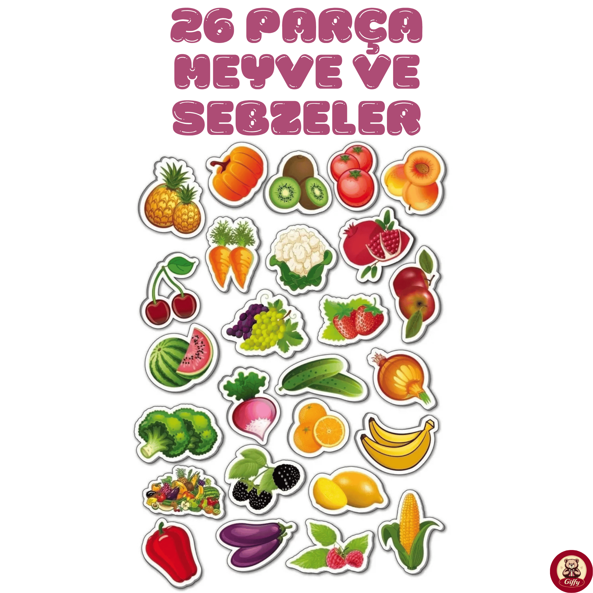 Oyuncak Manyetik Mıknatıslı 51 Parça Sayılar 30 Parça Hayvanlar 66 Parça Harfler 26 Prça Meyve Sebze